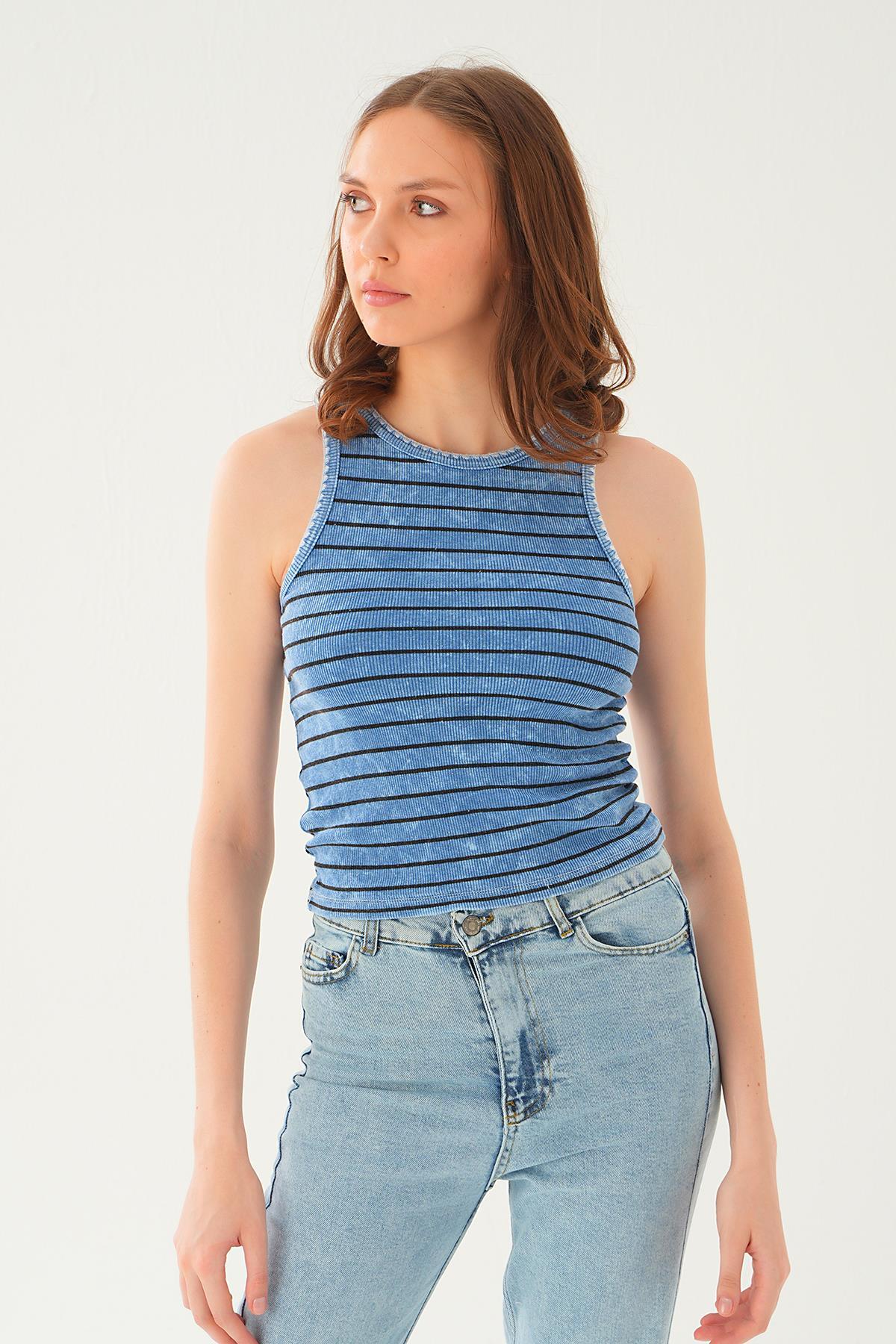 Mavi Çizgili Yıkamalı Atlet 966-1 - 3