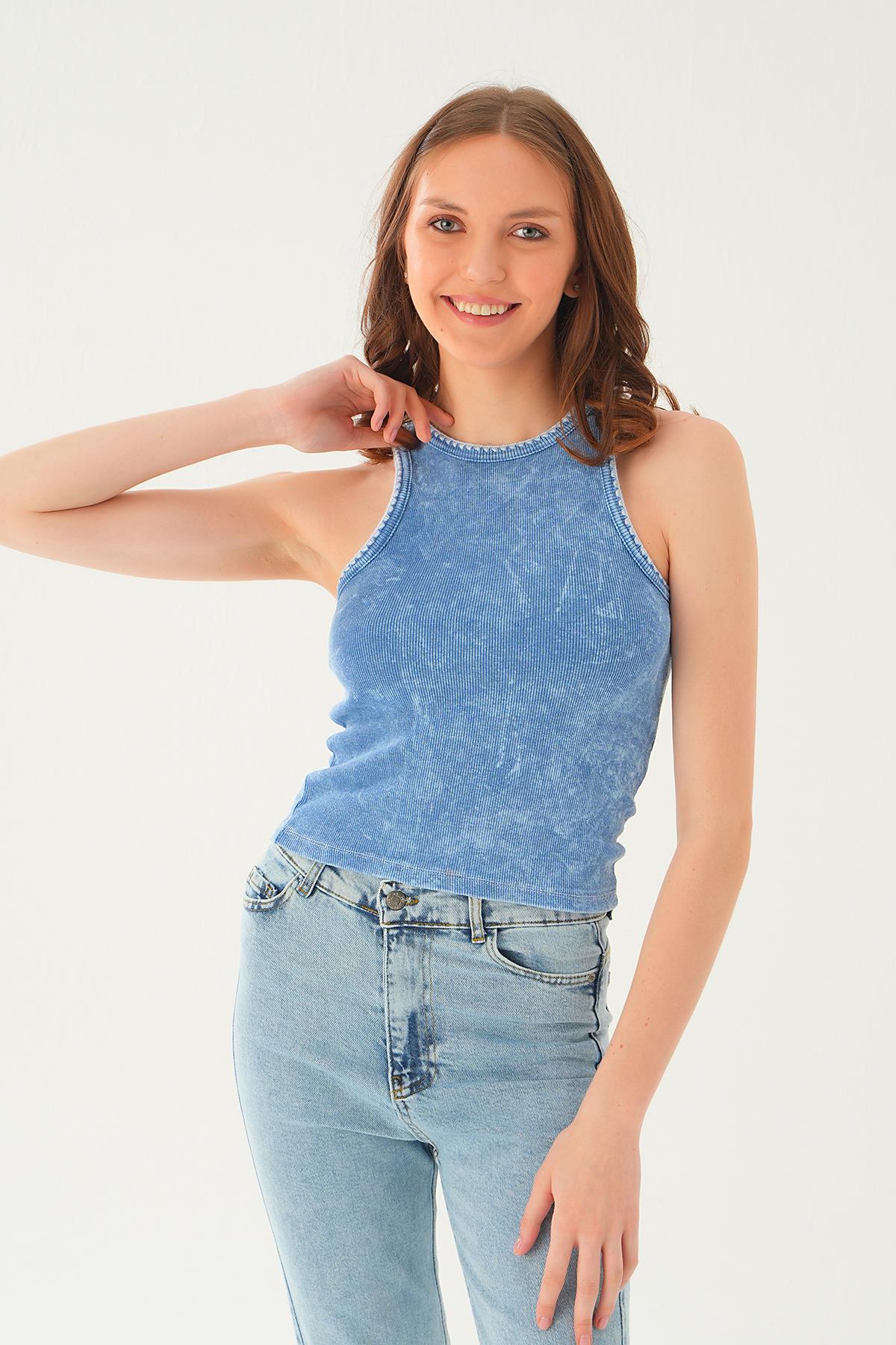 Mavi Yıkamalı Atlet 966 - 5