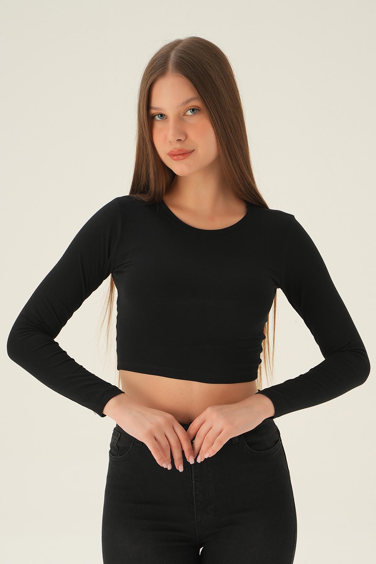 Siyah Uzun Kol Kısa Bluz 990 - 1