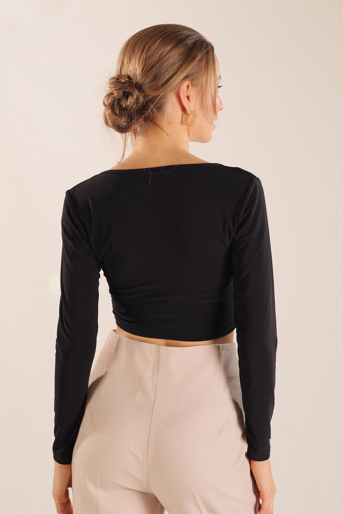 Siyah Ön Bağlama Detay Bluz 9900 - 6