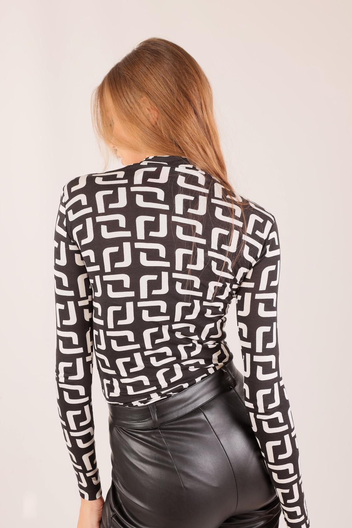 Siyah Desenli Bluz 9901 - 3