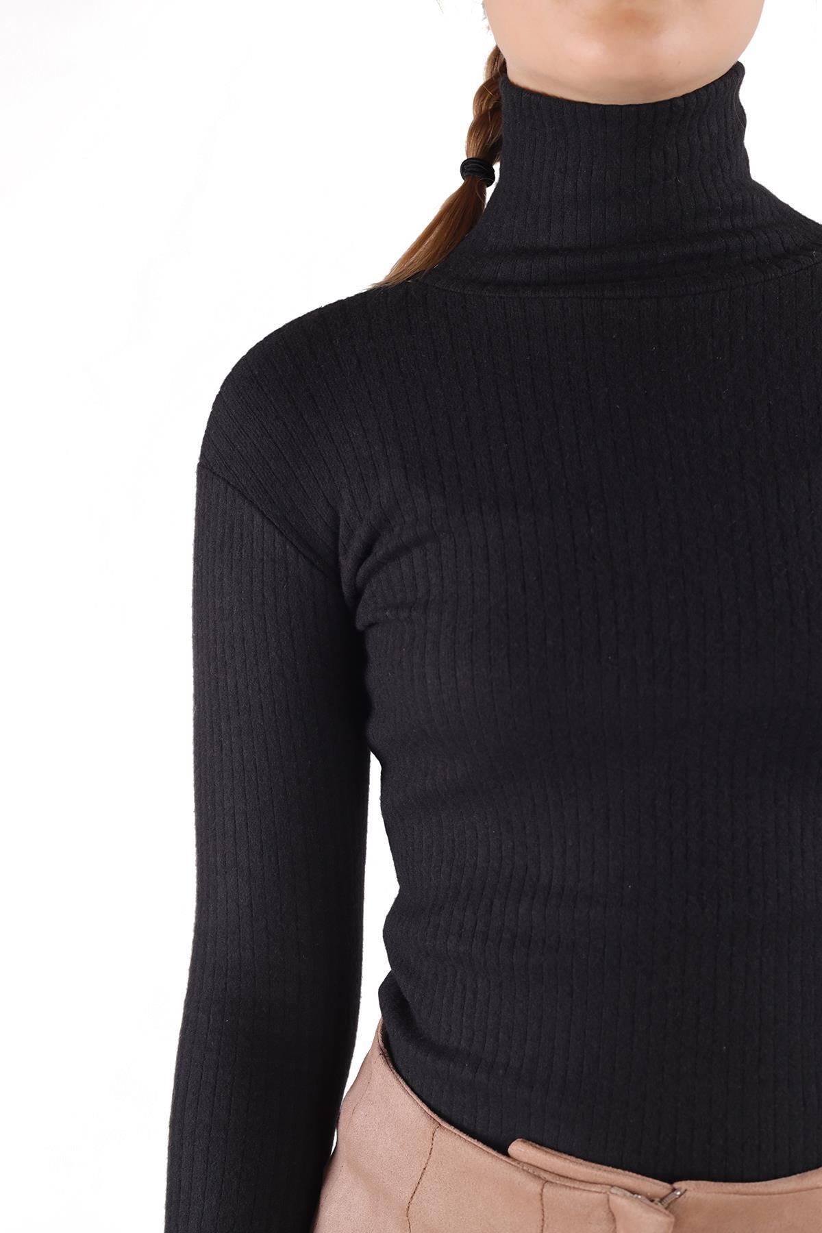 9902 Balıkçı Yaka Bluz Siyah - 8