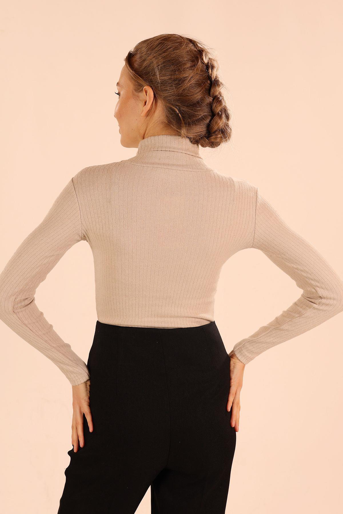 9902 Balıkçı Yaka Bluz Taş - 6