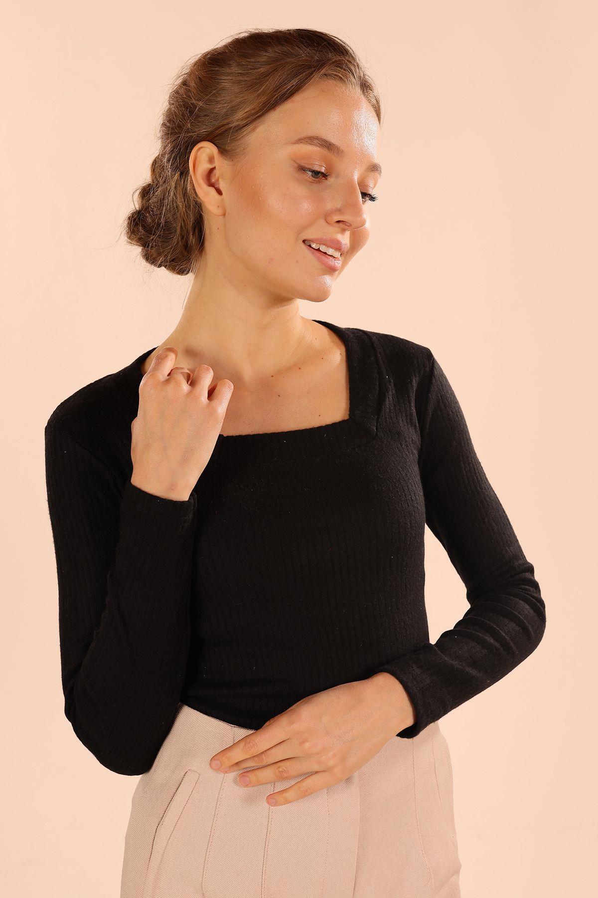 9903 Kare Yaka Bluz Siyah - 2