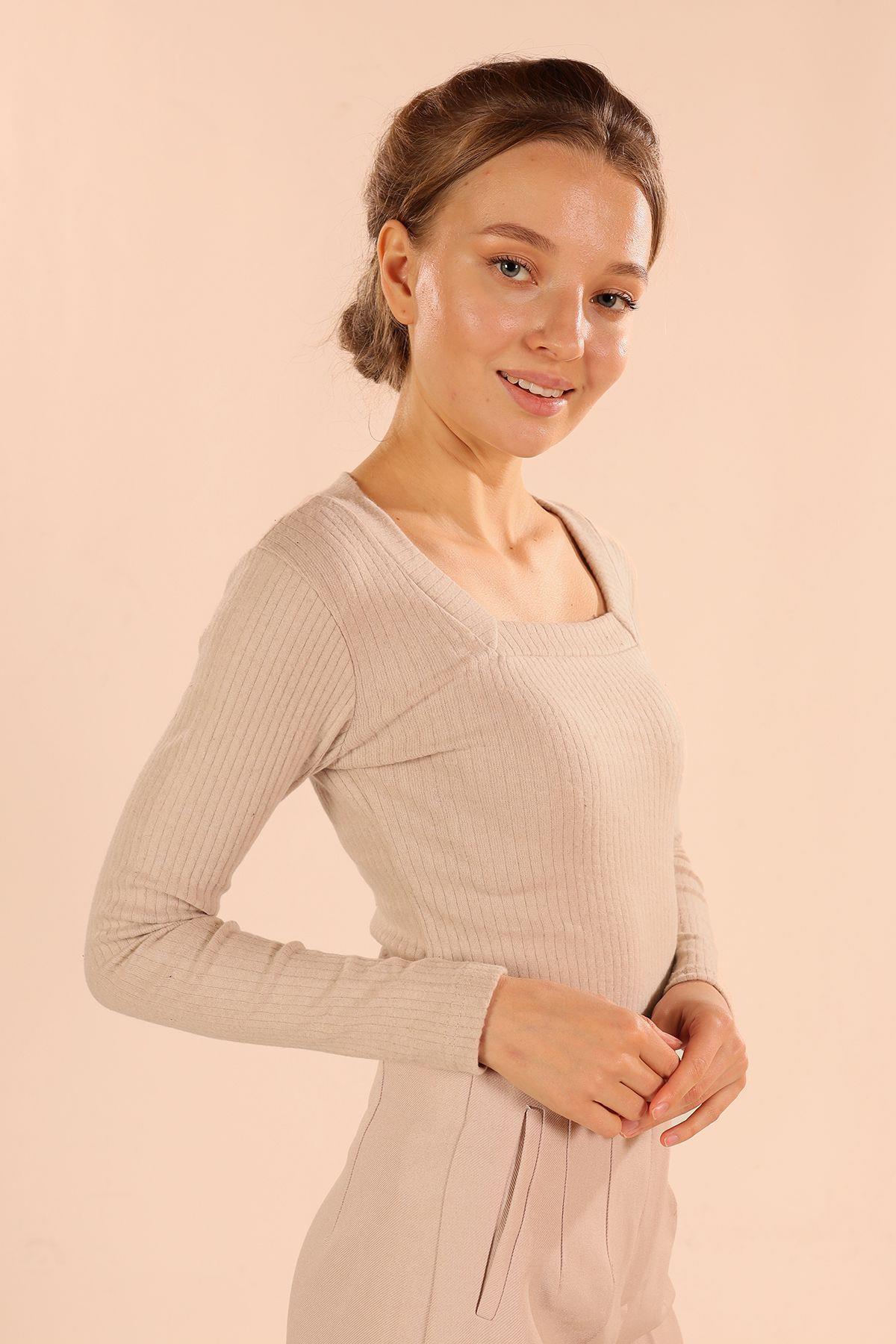 9903 Kare Yaka Bluz Taş - 4