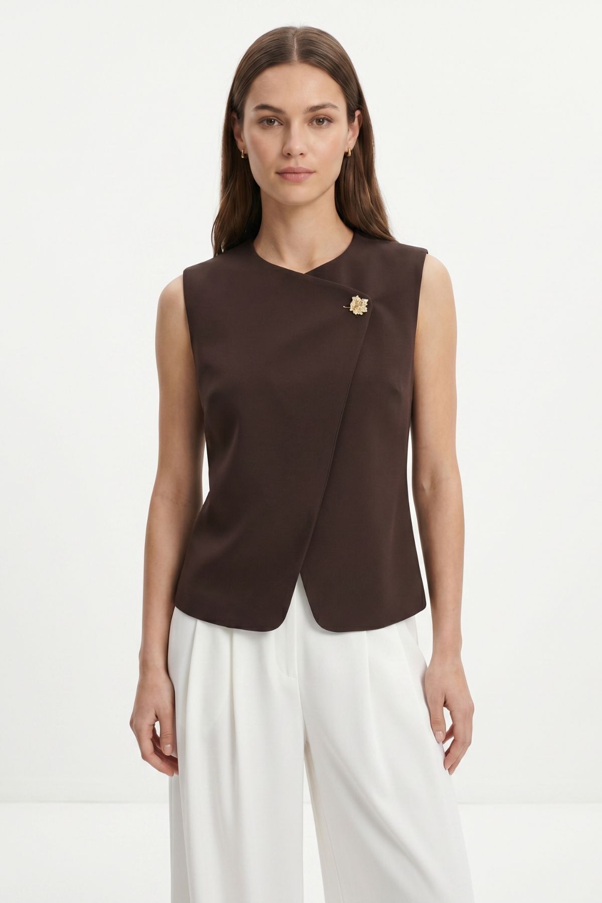 Acı Kahve Aksesuar Detaylı Yelek 8371A - 2