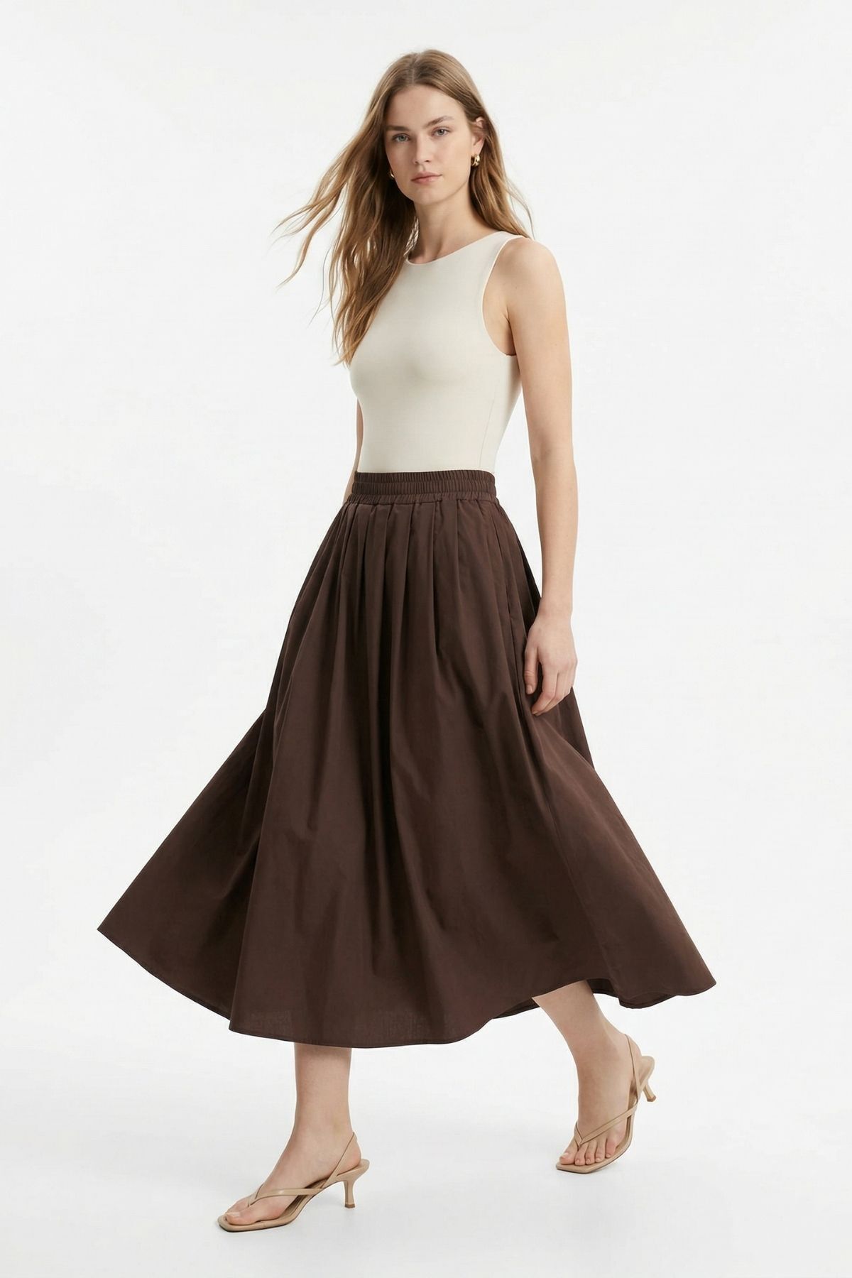 Acı Kahve Bel Lastik Cep Detay Etek 8457A - 1