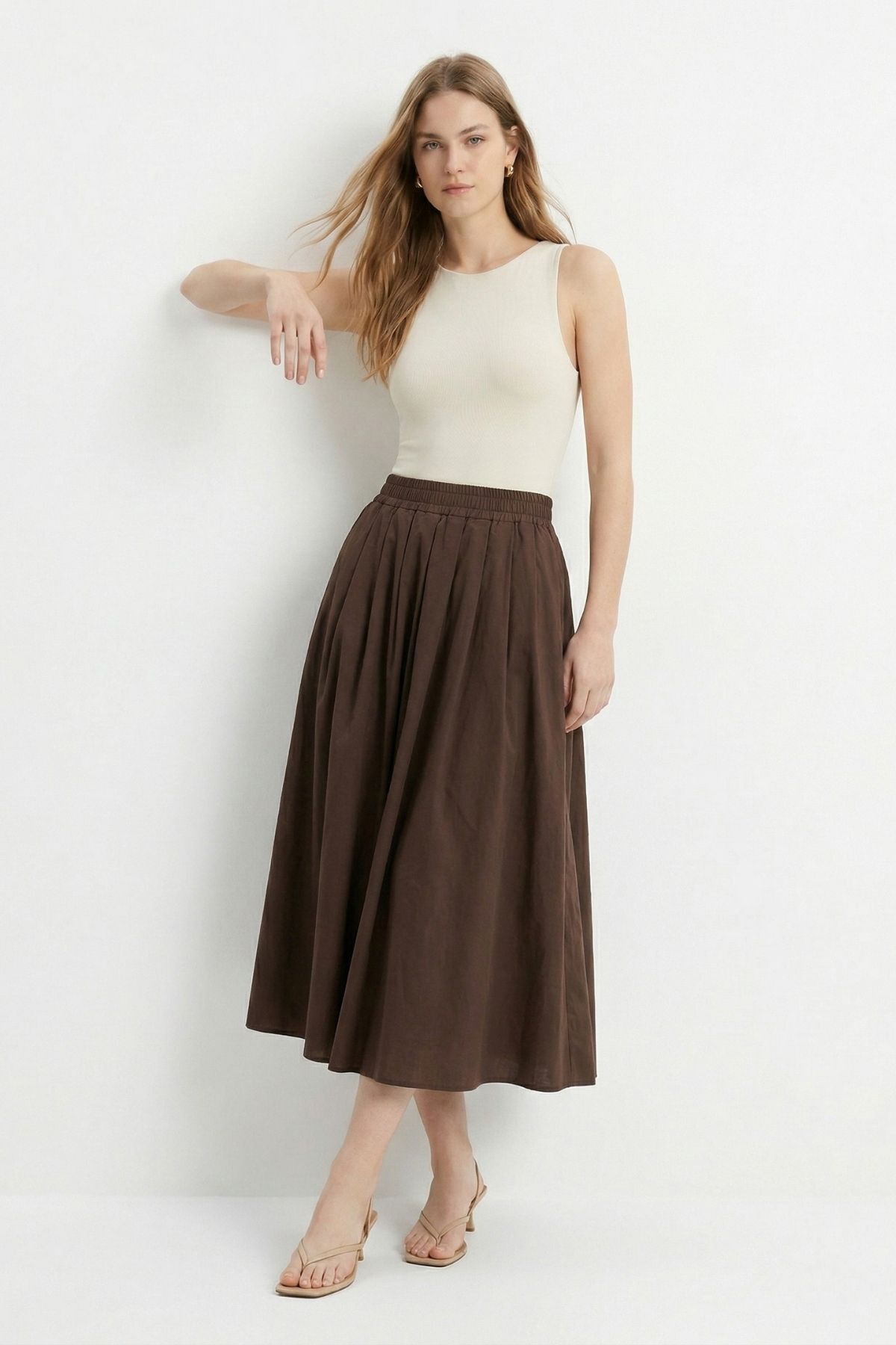 Acı Kahve Bel Lastik Cep Detay Etek 8457A - 2