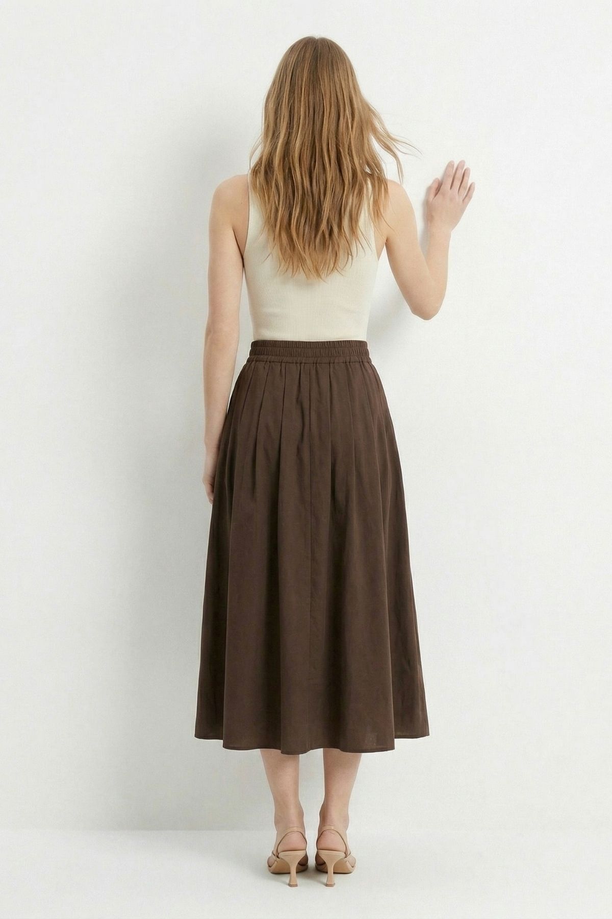 Acı Kahve Bel Lastik Cep Detay Etek 8457A - 3