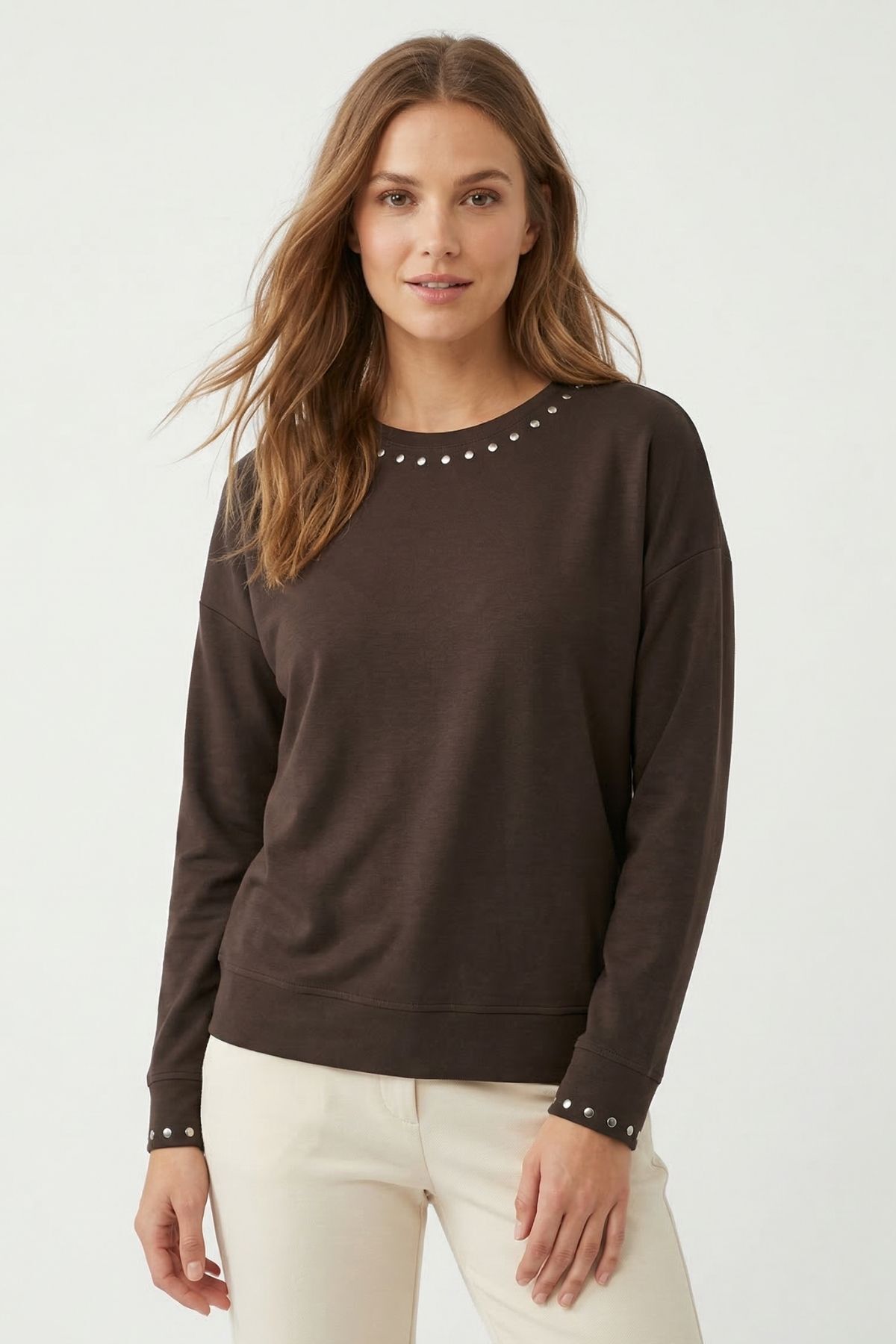 Acı Kahve Bisiklet Yaka İspanyol Kol Bluz 8211 - 1