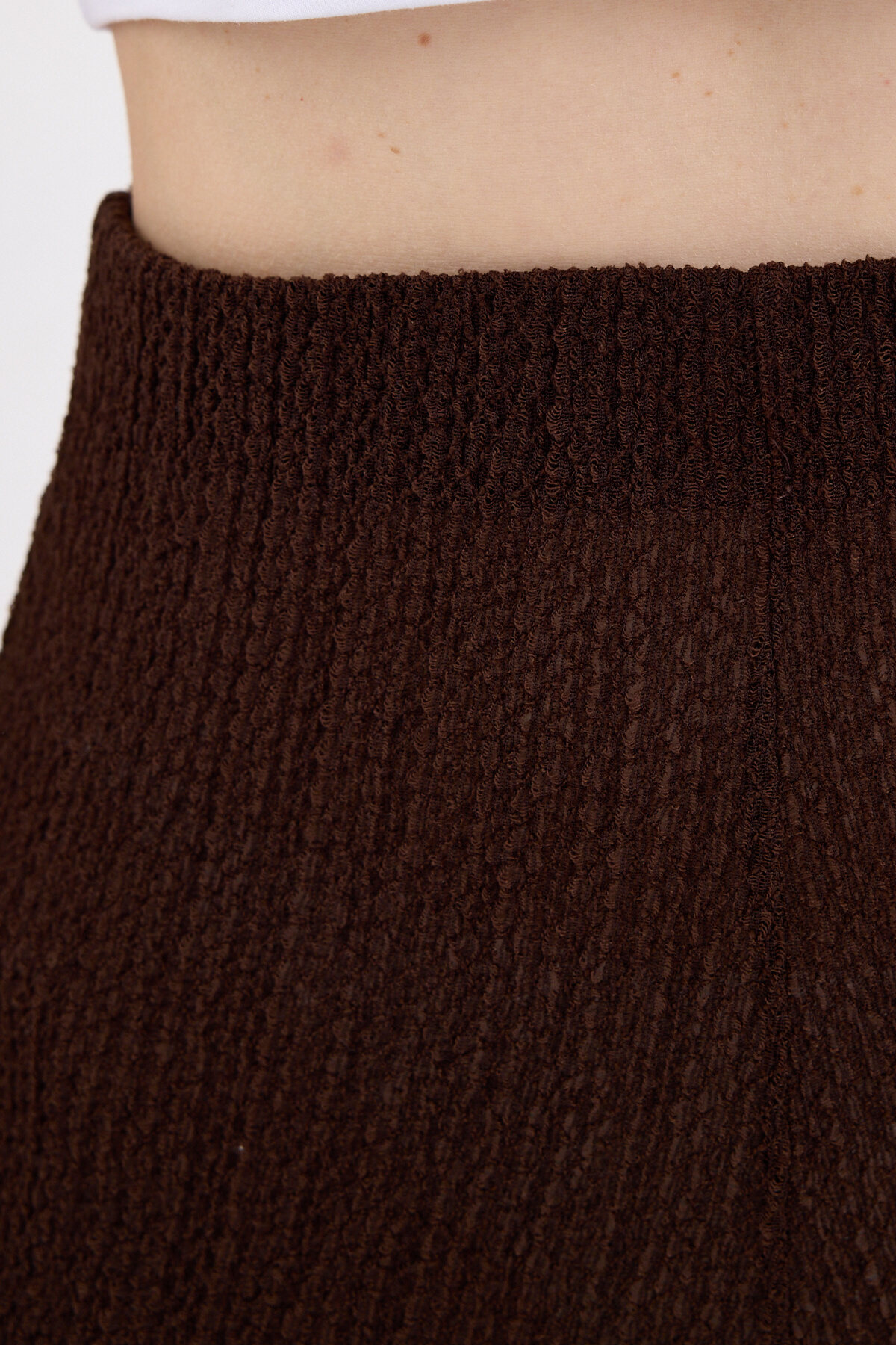 Acı Kahve Bol Paça Bel Lastikli Bürümcük Kumaş Pantolon 2466 - 4