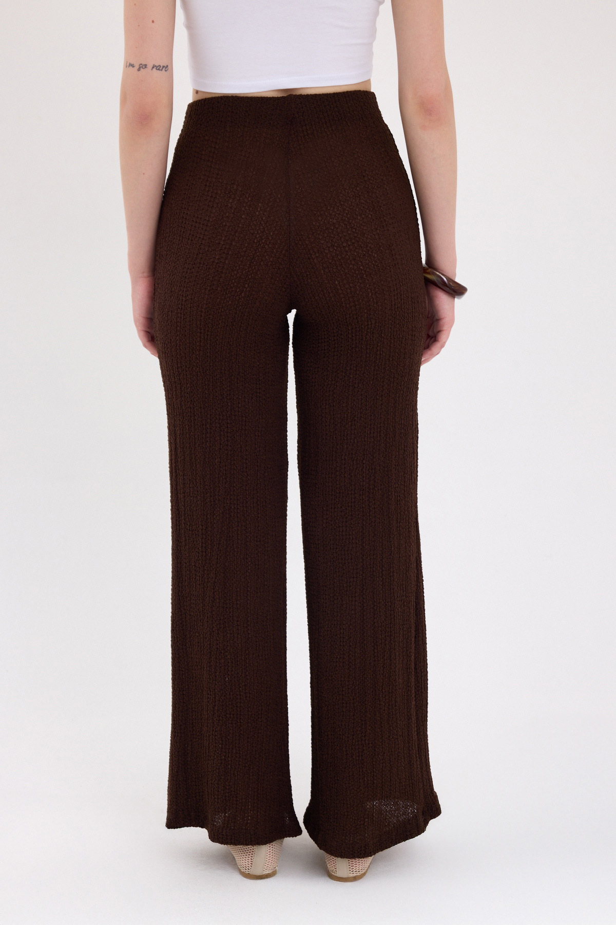 Acı Kahve Bol Paça Bel Lastikli Bürümcük Kumaş Pantolon 2466 - 5