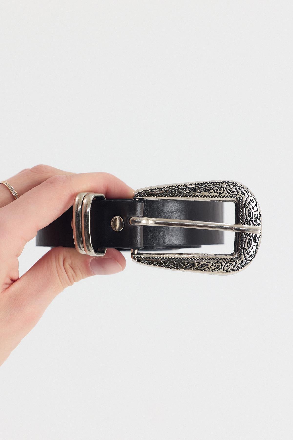 Acı Kahve İşleme Detay Gümüş Tokalı Kemer 419 - 3