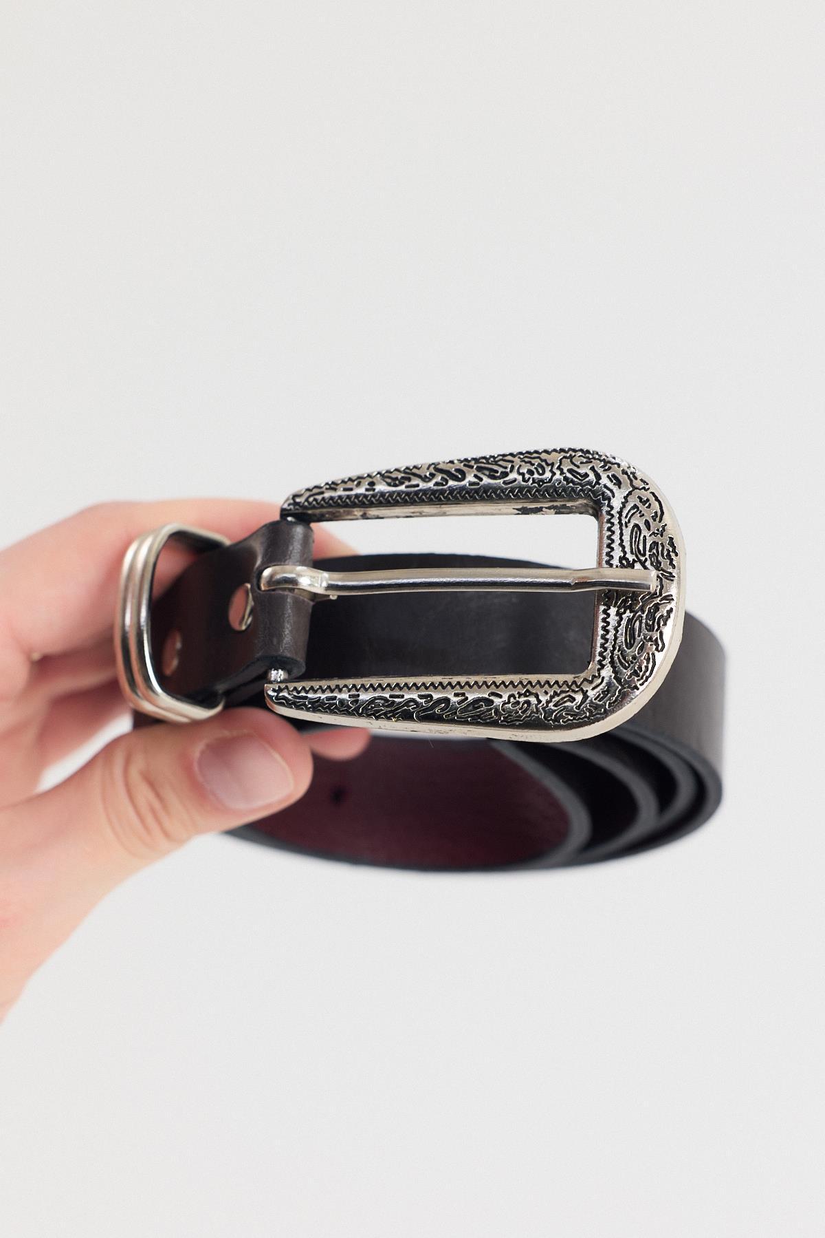 Acı Kahve İşleme Detay Gümüş Tokalı Kemer 419 - 4