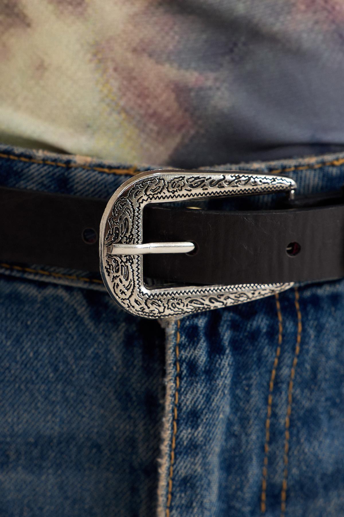 Acı Kahve İşleme Detay Gümüş Tokalı Kemer 419 - 5