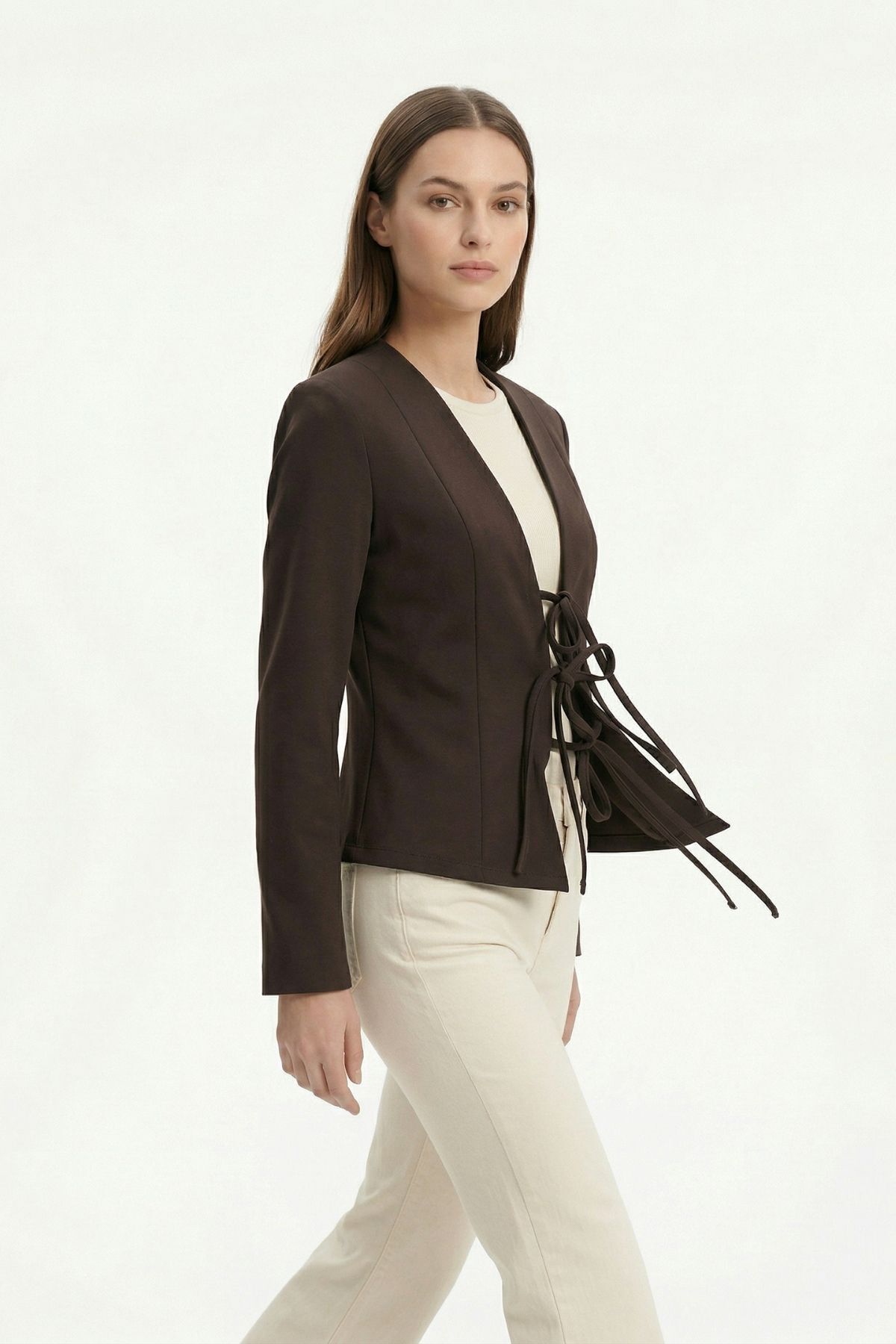 Acı Kahve Pileli Bağlamalı Hırka 8142 - 1