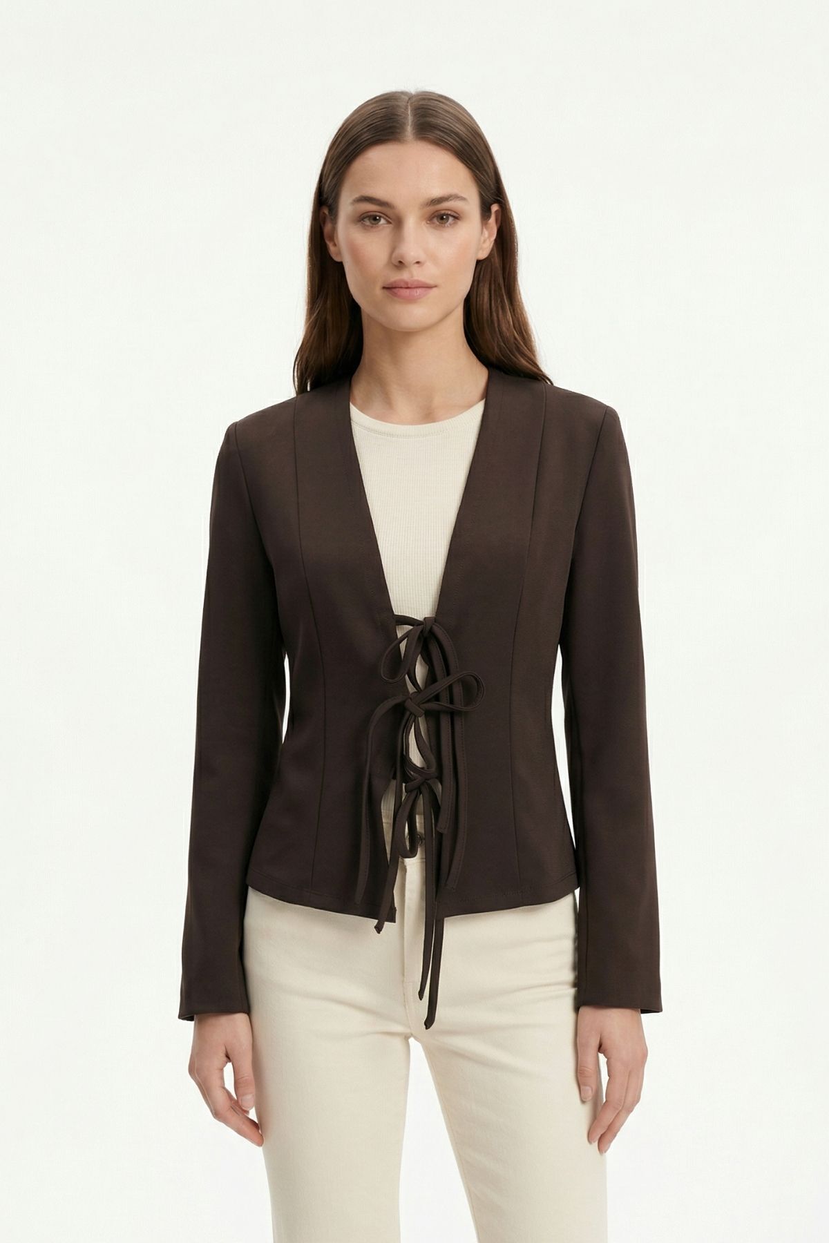 Acı Kahve Pileli Bağlamalı Hırka 8142 - RAYS (1)