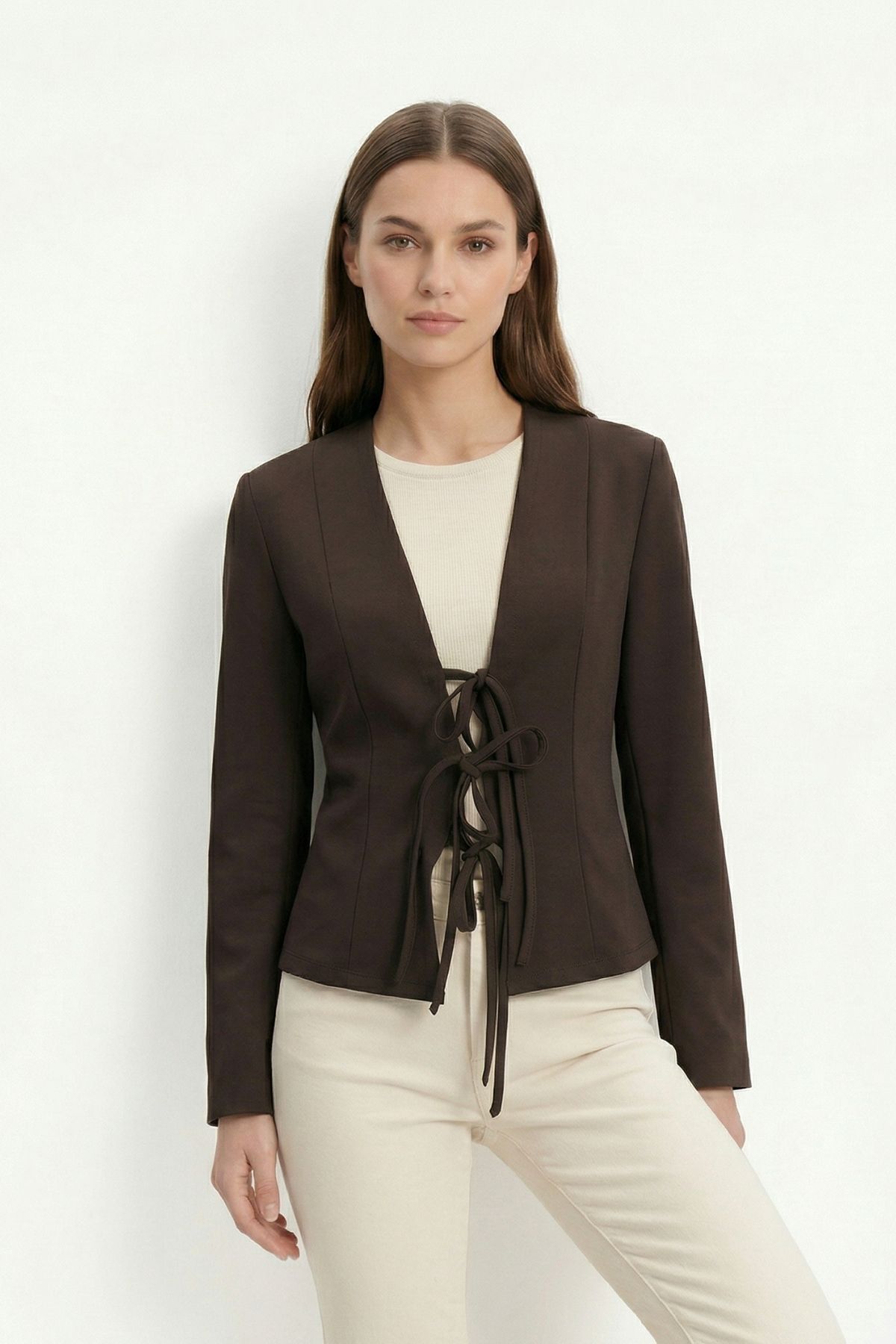 Acı Kahve Pileli Bağlamalı Hırka 8142 - RAYS