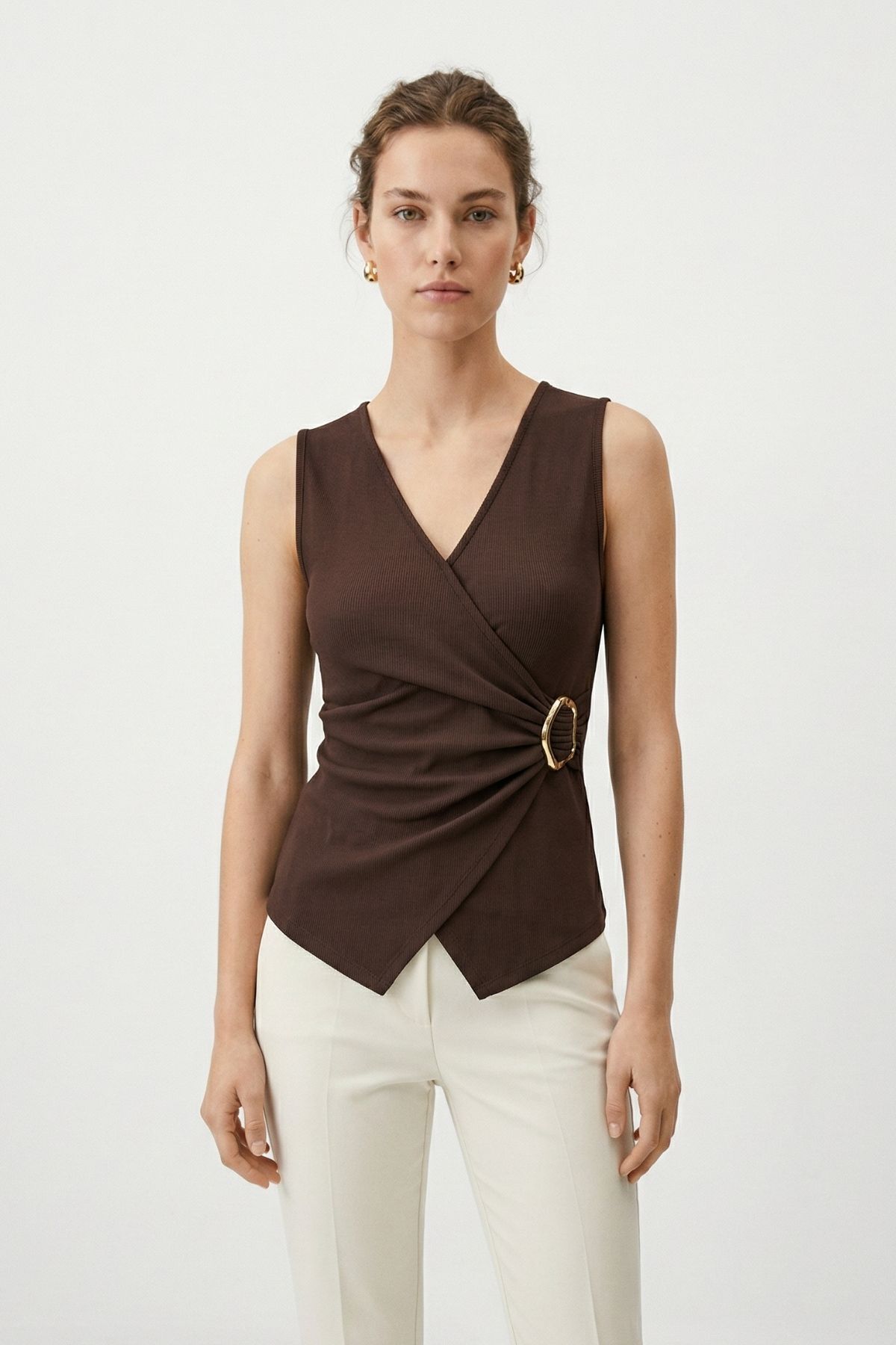 Acı Kahve Sıfır Ko Aksesuarlı Bluz 2303 - RAYS