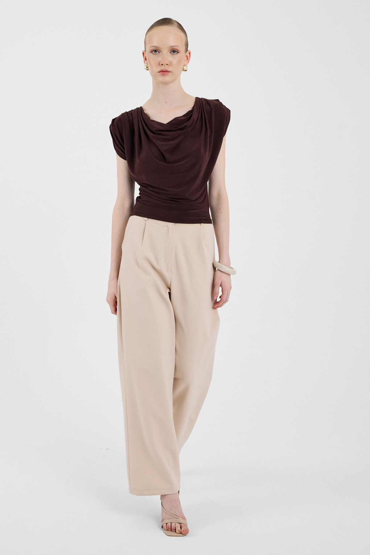 Acı Kahve Vatkalı Degaje Yaka Bluz 2509 - 3