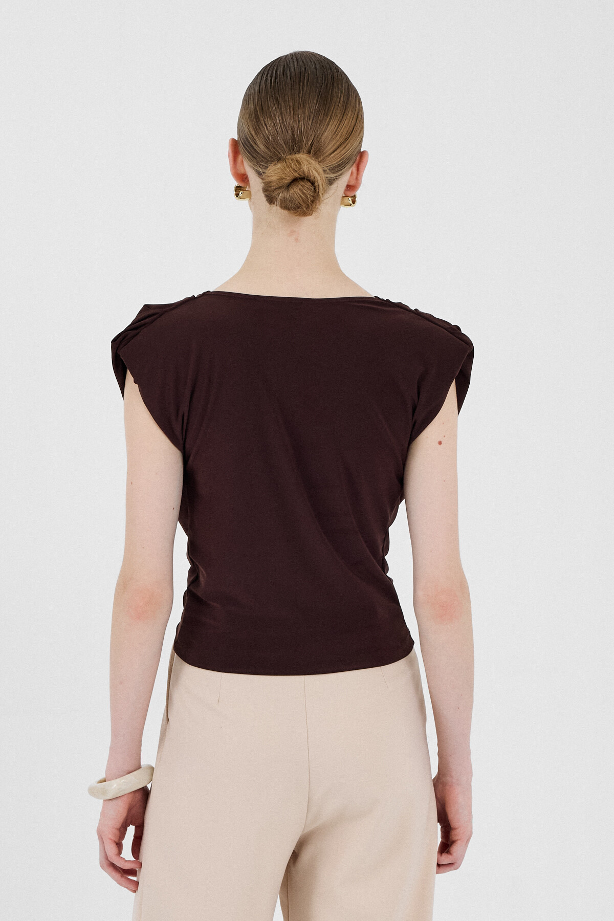 Acı Kahve Vatkalı Degaje Yaka Bluz 2509 - 5