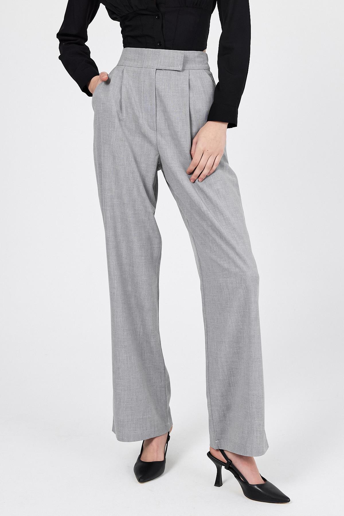 Açık Gri Cırtlı Beli Lastikli Palazzo Pantolon 6642 - 3
