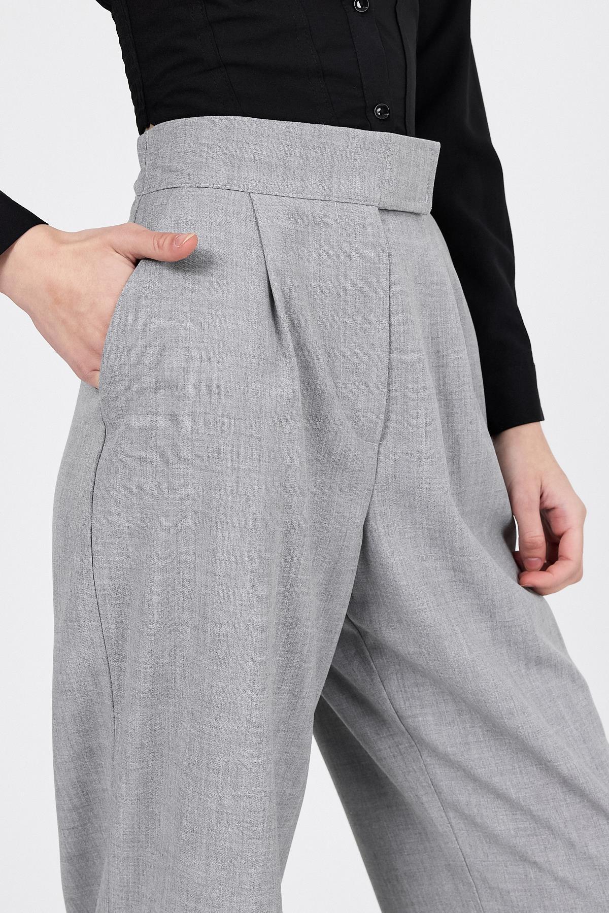 Açık Gri Cırtlı Beli Lastikli Palazzo Pantolon 6642 - 4