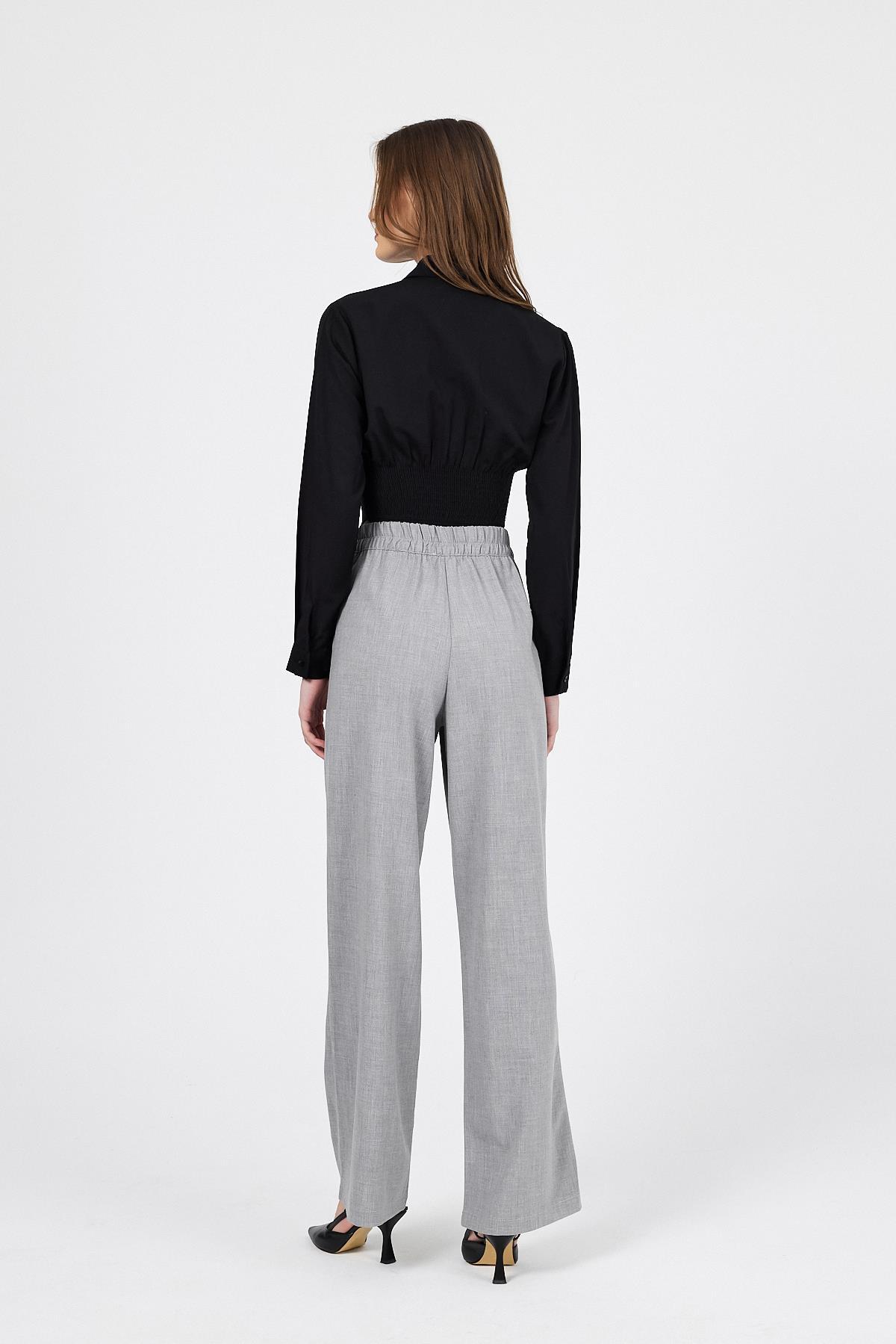 Açık Gri Cırtlı Beli Lastikli Palazzo Pantolon 6642 - 5