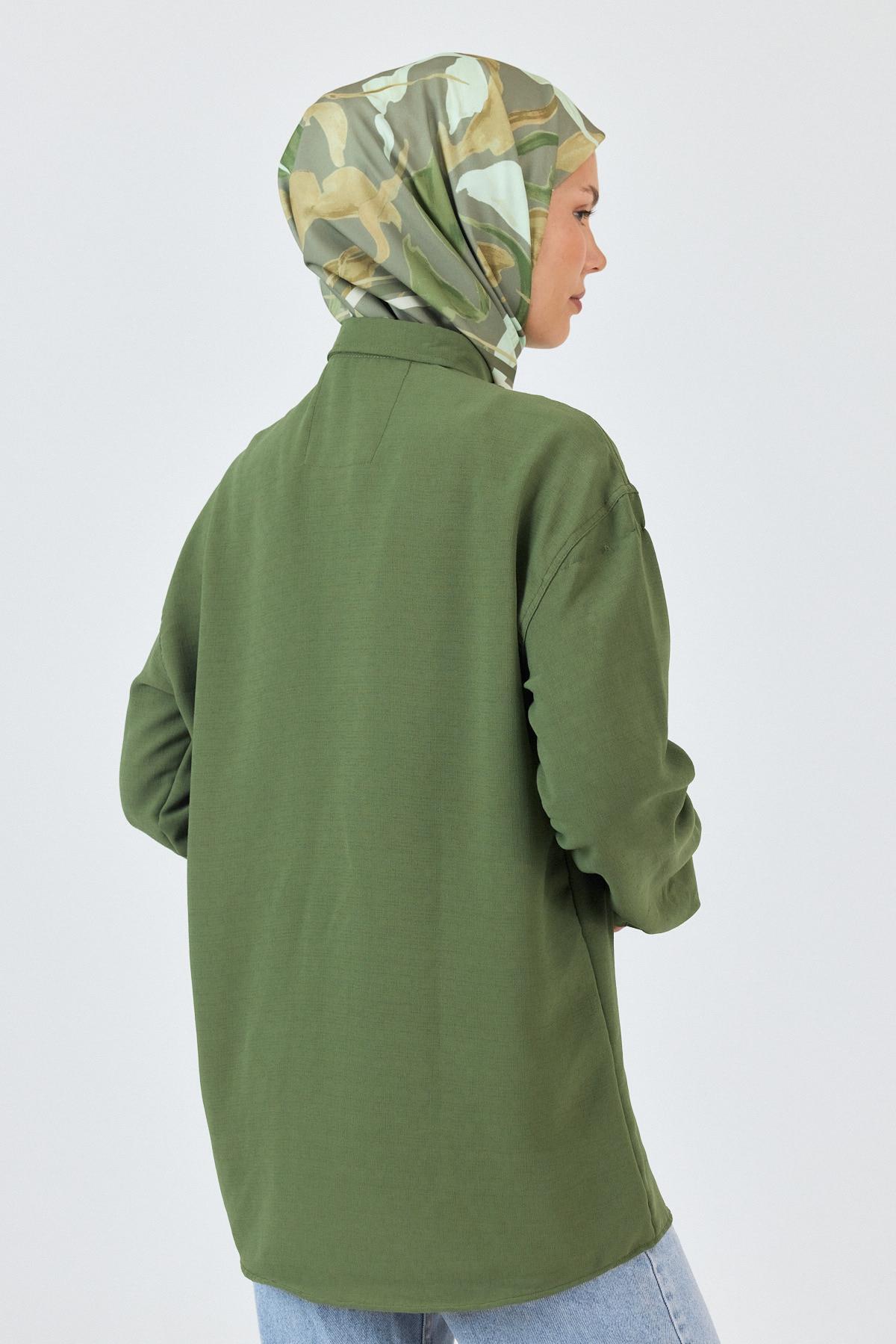 Açık Haki Yaprak Desenli Eşarp 3004 - 4