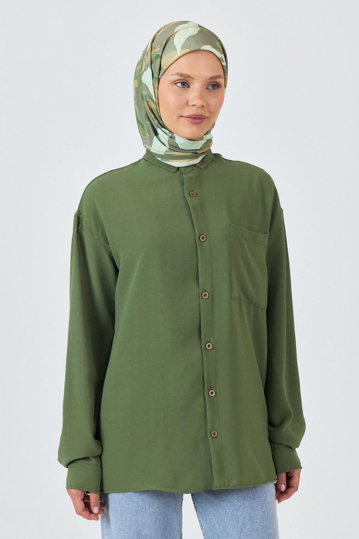 Açık Haki Yaprak Desenli Eşarp 3004 - RAYS