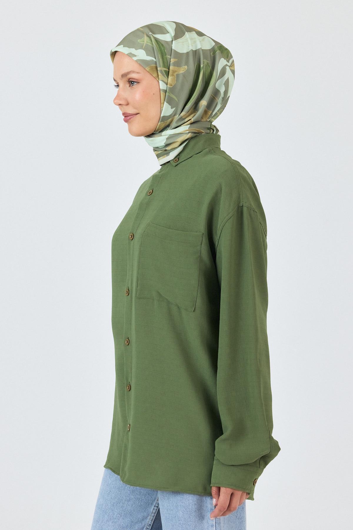 Açık Haki Yaprak Desenli Eşarp 3004 - 2