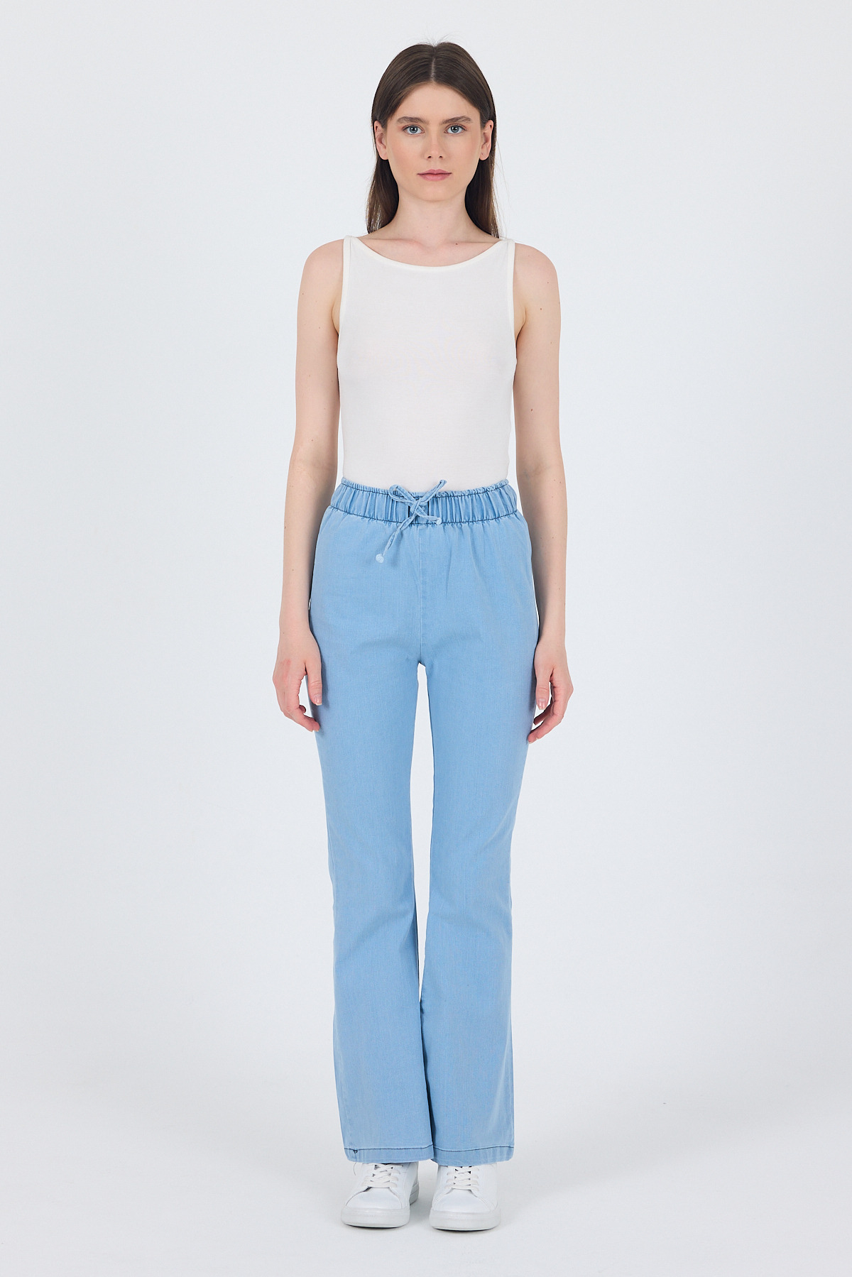 Açık Mavi Bel Lastikli İspanyol Paça Pantolon 3457 - RAYS