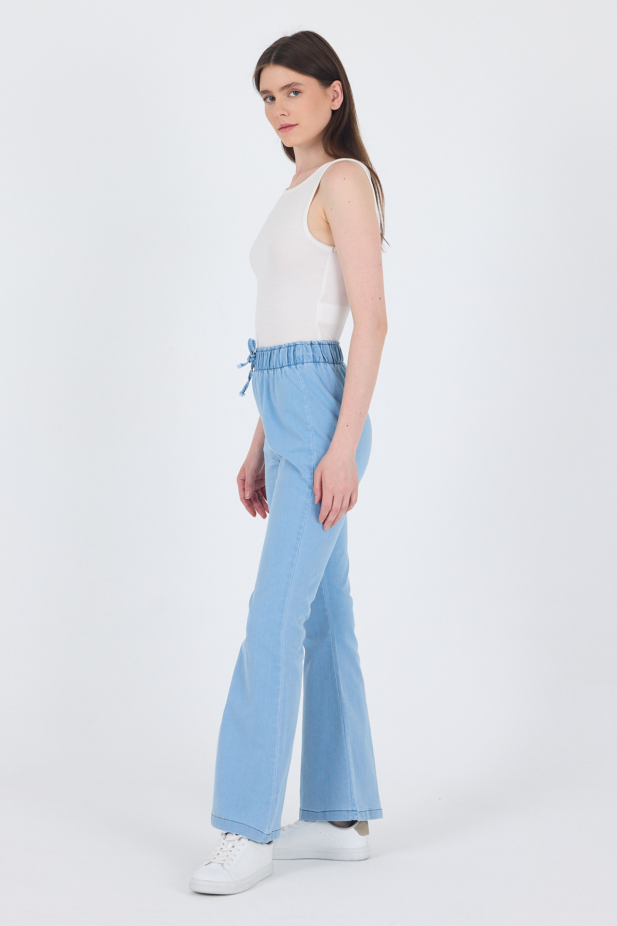 Açık Mavi Bel Lastikli İspanyol Paça Pantolon 3457 - RAYS