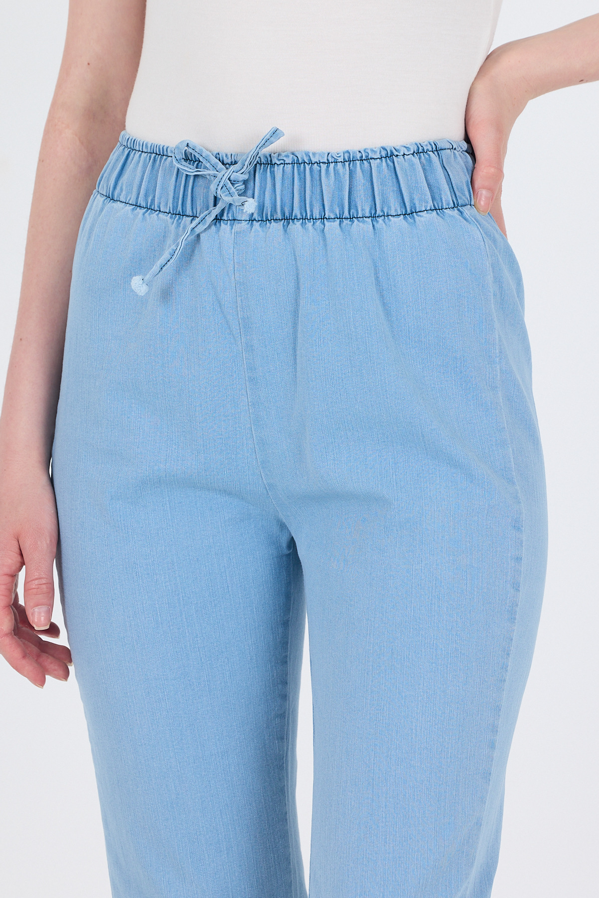 Açık Mavi Bel Lastikli İspanyol Paça Pantolon 3457 - RAYS