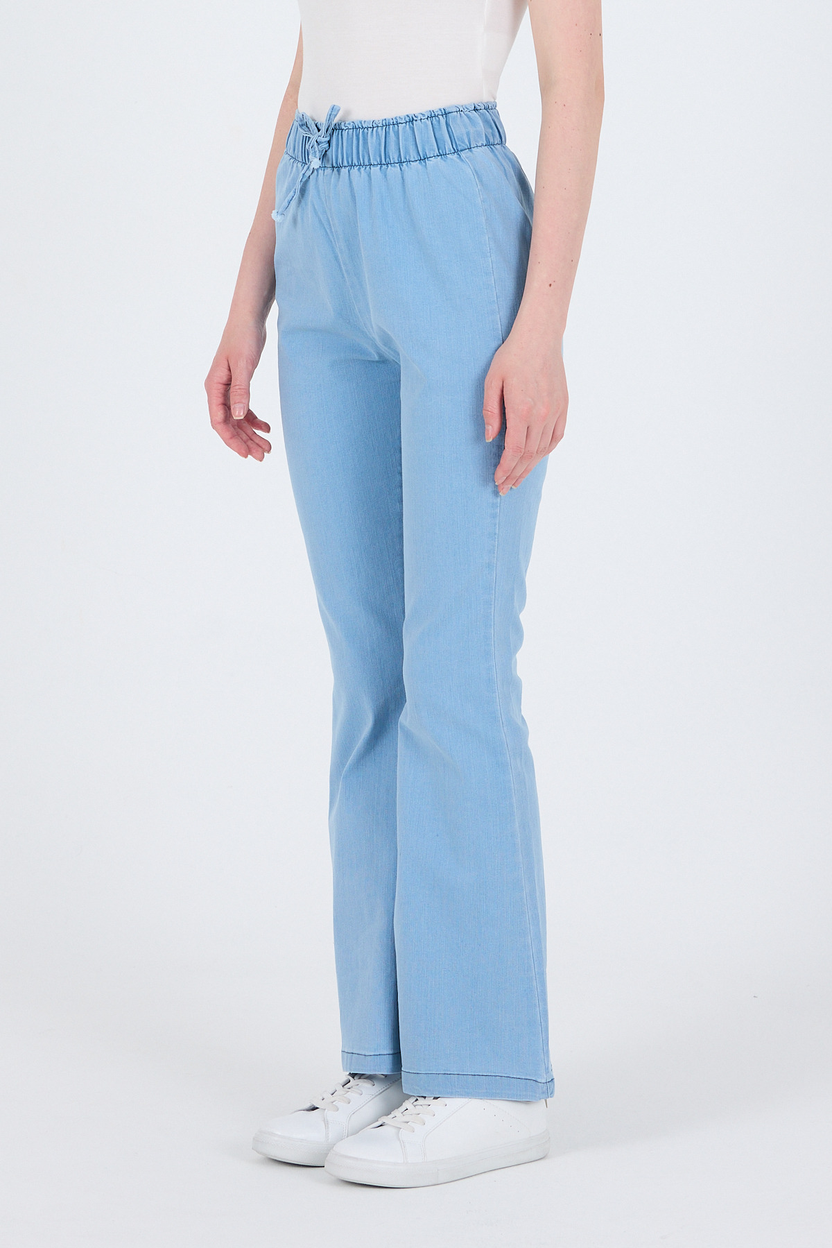 Açık Mavi Bel Lastikli İspanyol Paça Pantolon 3457 - 5