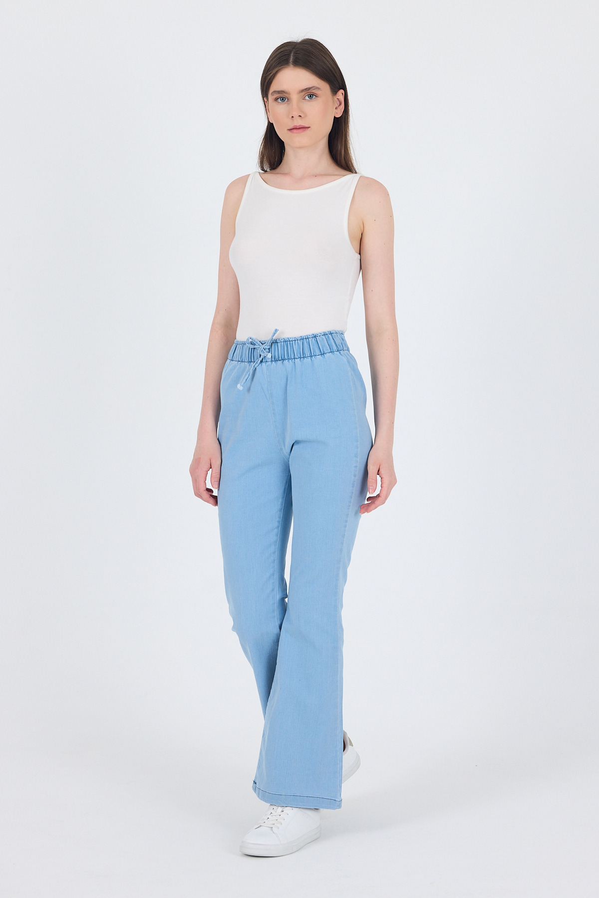 Açık Mavi Bel Lastikli İspanyol Paça Pantolon 3457 - 2
