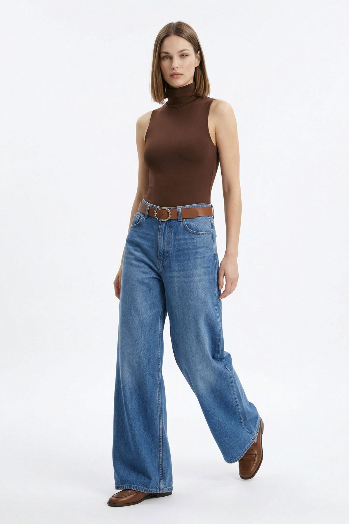 Açık Mavi Yan Cepli Palazzo Jean 3079-1 - 1