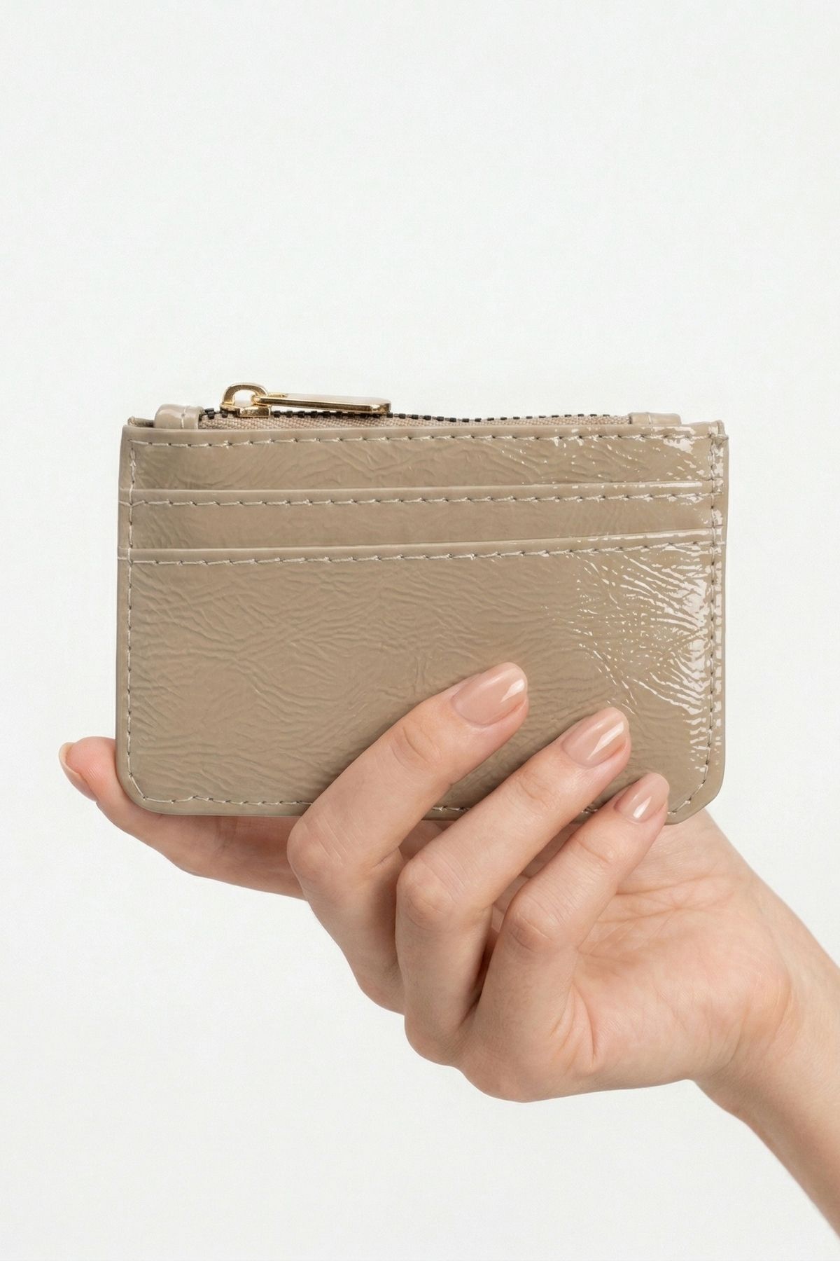 Açık Vizon Fermuar Detaylı Parlak Kartlık 231 - 1