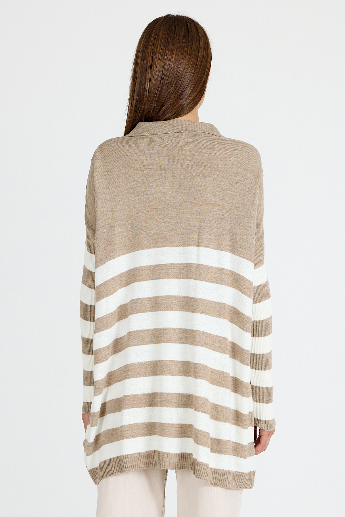 Açık Vizon Polo Yaka Çizgili Tunik 5340 - 5