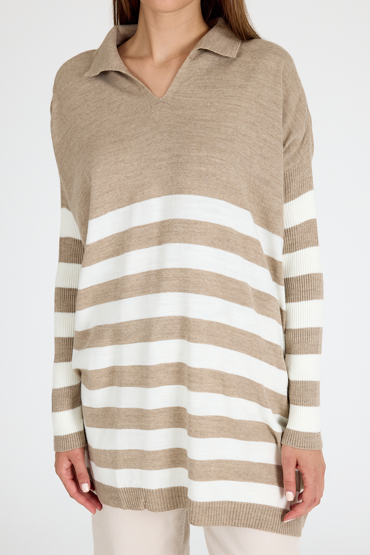 Açık Vizon Polo Yaka Çizgili Tunik 5340 - 4