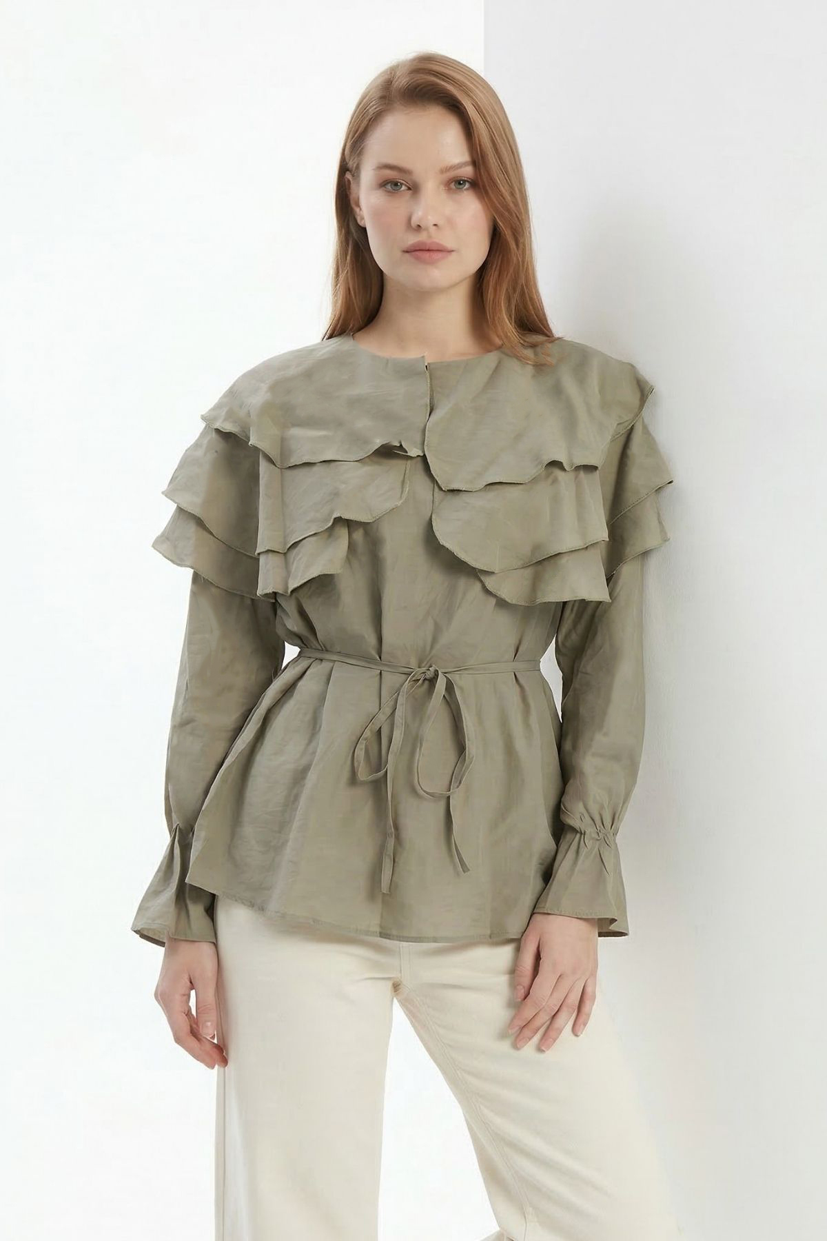 Ada Çayı Büzgülü Balon Kol Kat Kat Bluz 0062 - RAYS