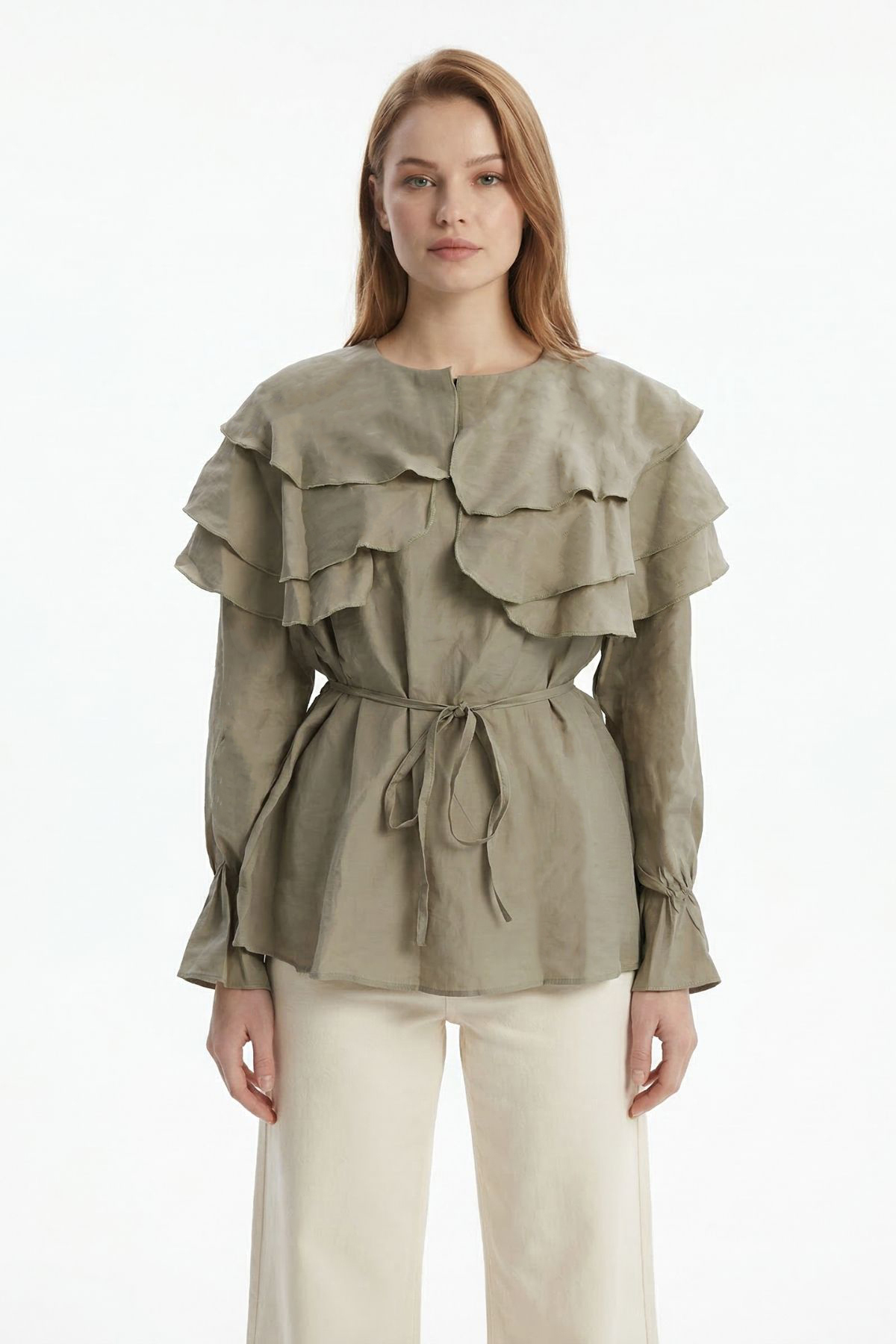 Ada Çayı Büzgülü Balon Kol Kat Kat Bluz 0062 - 2