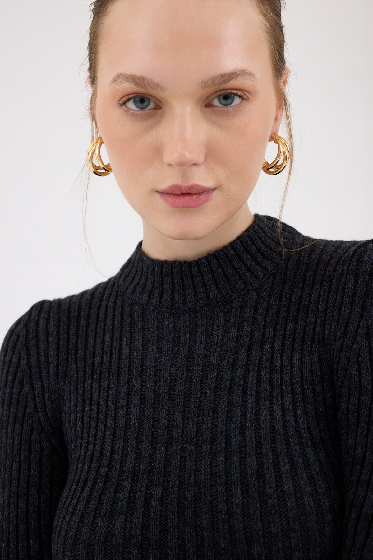 Antrasit Balıkçı Yaka Triko Mini Elbise 1907 - RAYS