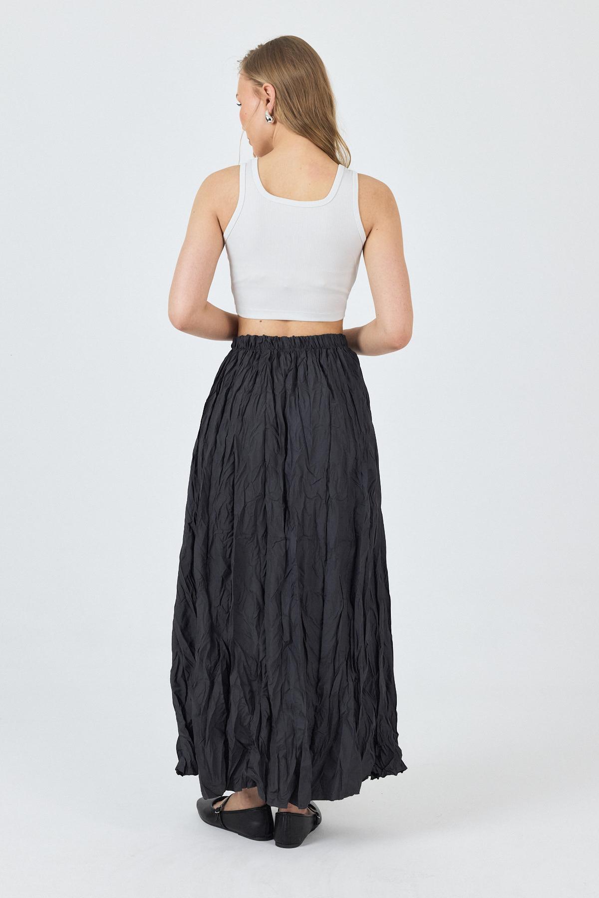 Antrasit Bel Lastikli Kırışık Kumaş Etek 3483 - 5