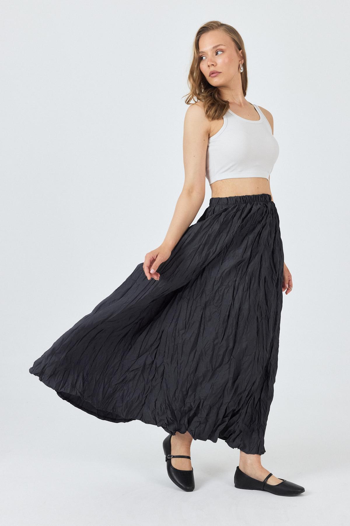 Antrasit Bel Lastikli Kırışık Kumaş Etek 3483 - 6