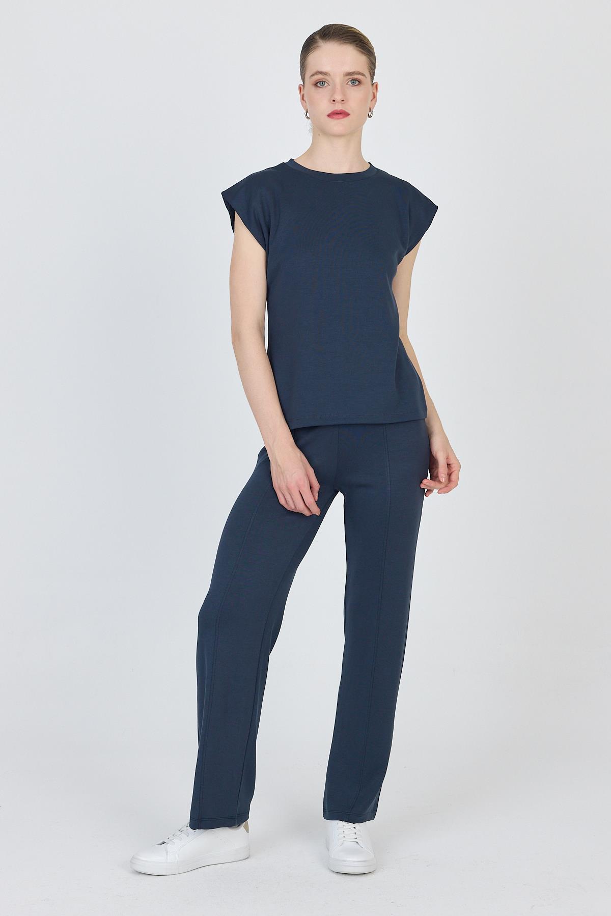 Antrasit Bisiklet Yaka İkili Tişört Pantolon Takım 1502 - 1