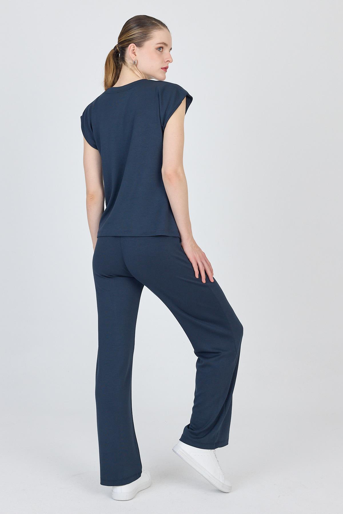 Antrasit Bisiklet Yaka İkili Tişört Pantolon Takım 1502 - 5