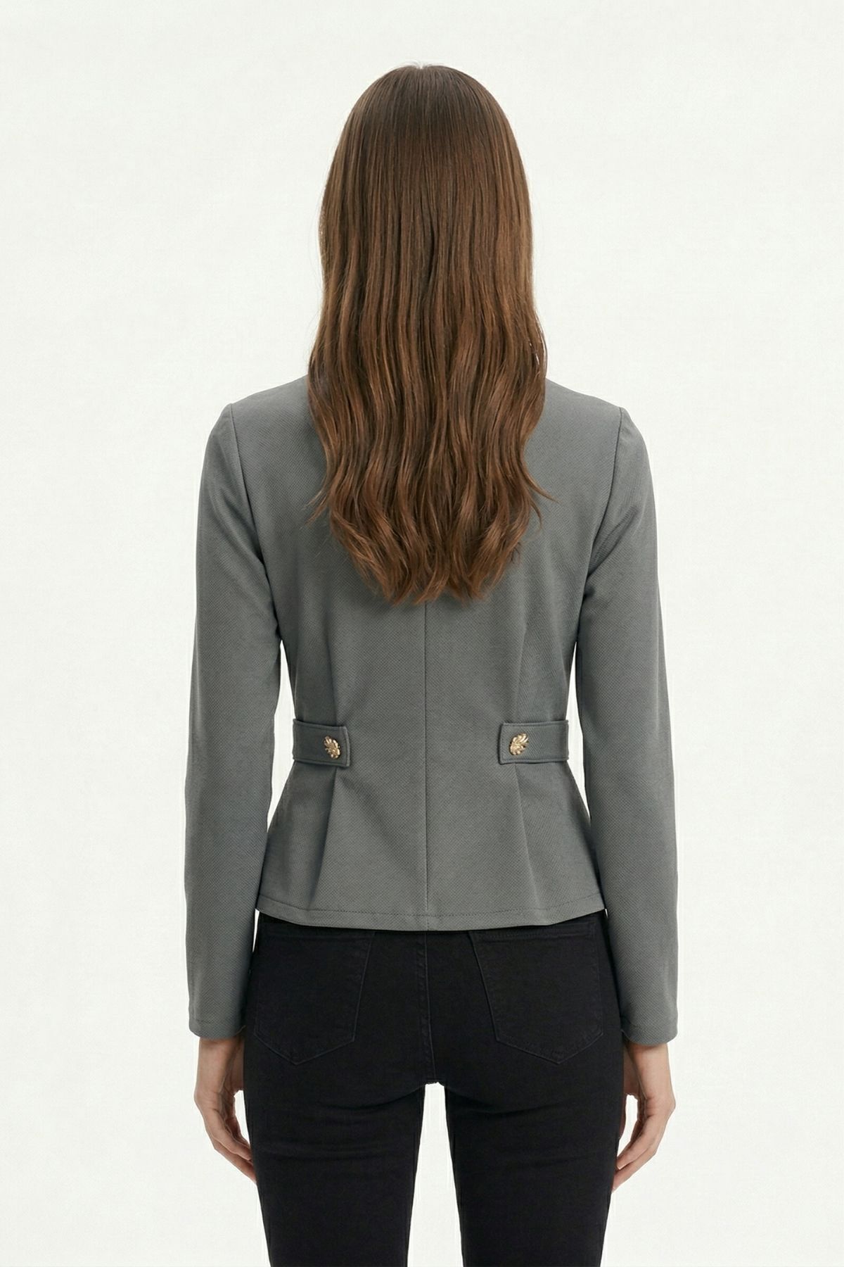 Antrasit Bisiklet Yaka Uzun Kol Düğmeli Bluz 8492A - 3