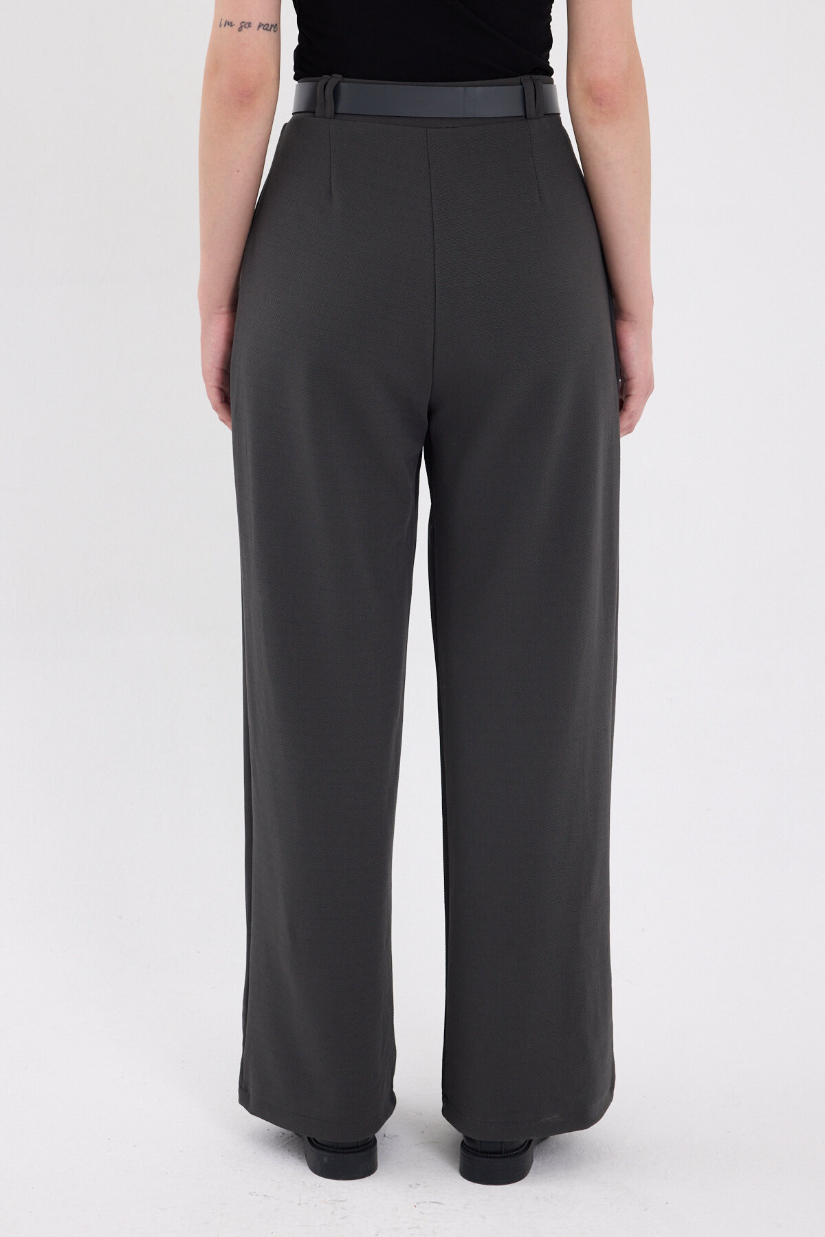 Antrasit Çift Pile Detay Kemerli Kadın Pantolon 5009 - 5