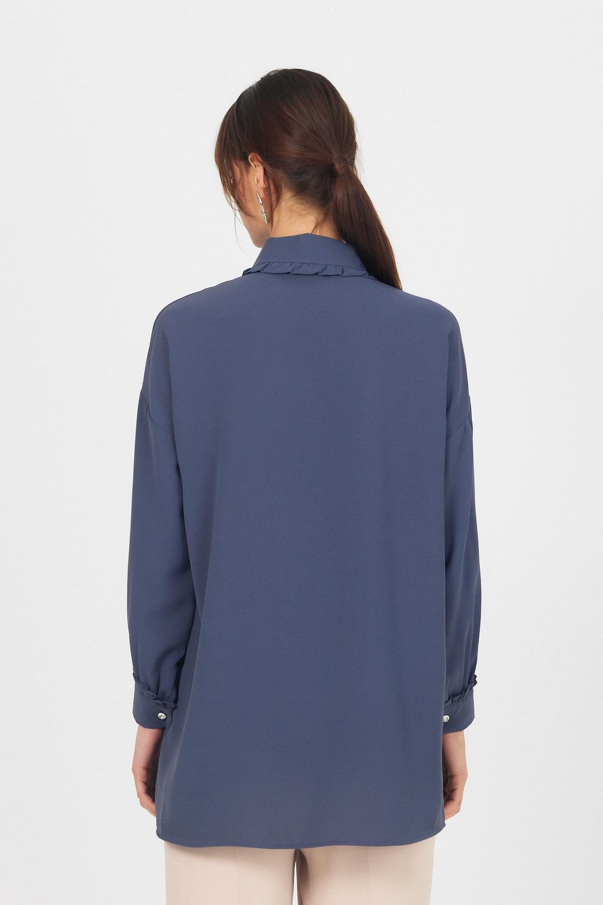 Antrasit Fırfır Yaka Detaylı Bağlamalı Tunik 4856A - 5